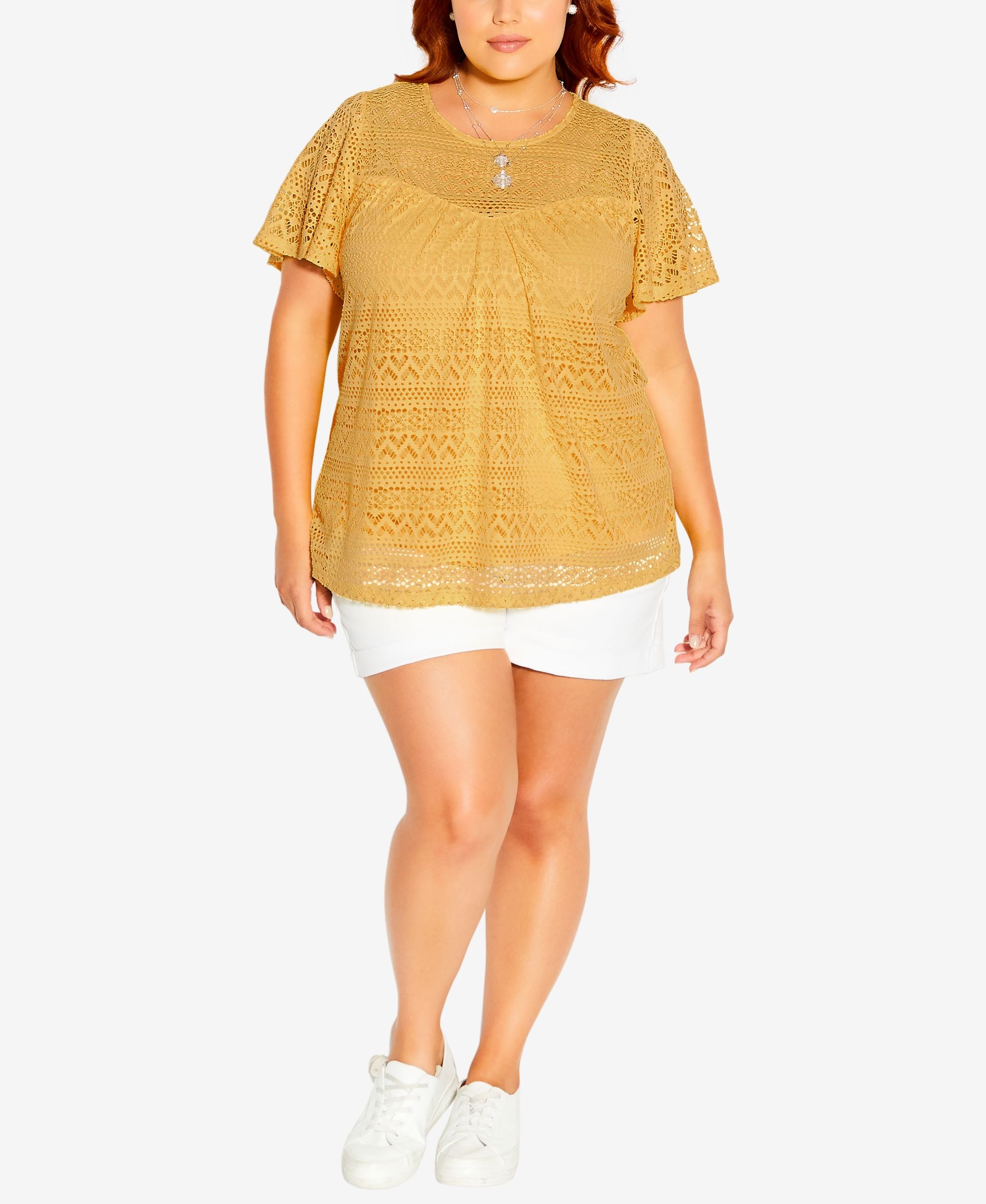 City Chic Trendy Plus Size Serenity Shorts Sleeve Crew Neck Top