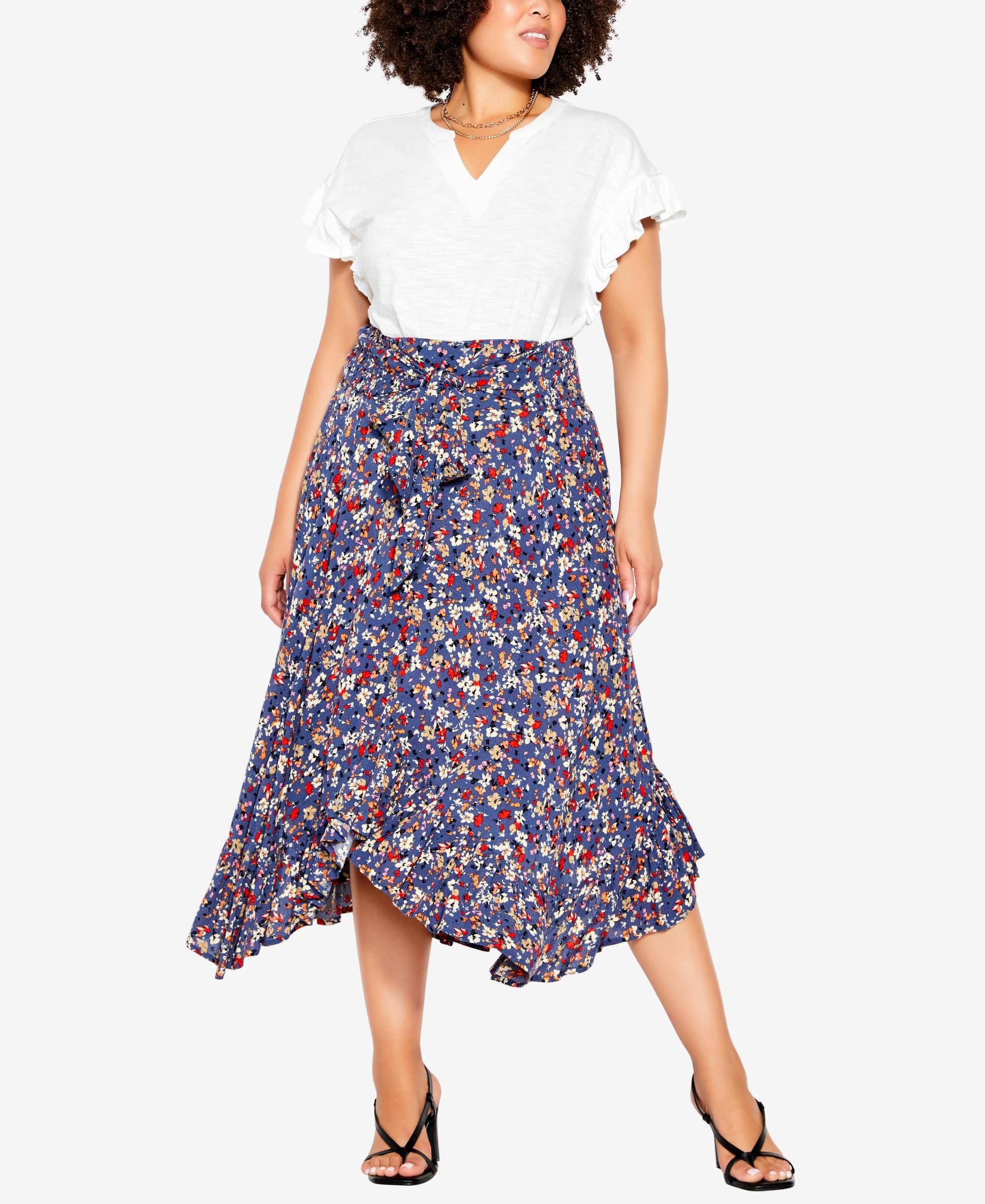City Chic Trendy Plus Size Ruffled Midi Skirt
