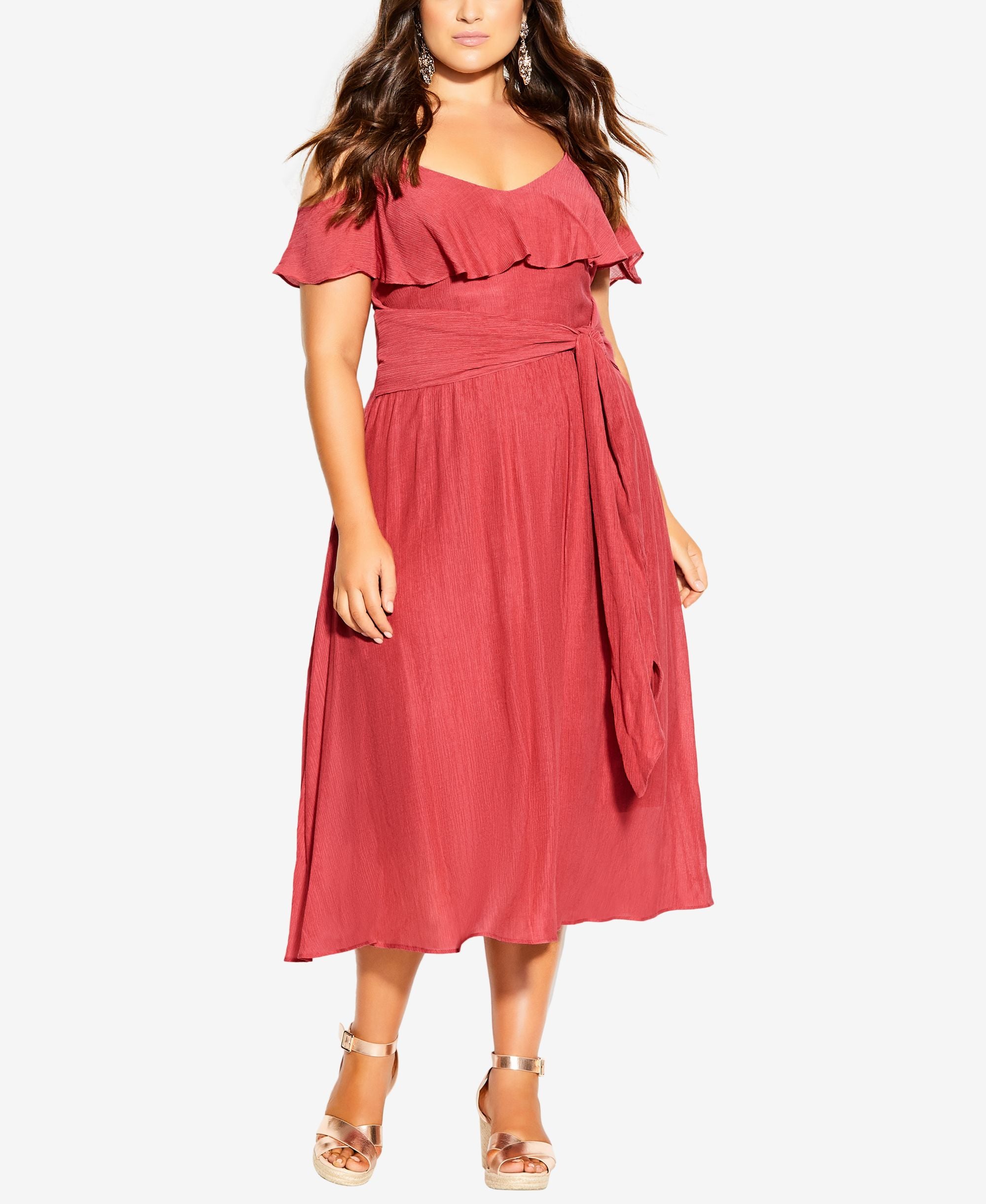 Plus Size Flutter Sleeve Tie Waist Dress