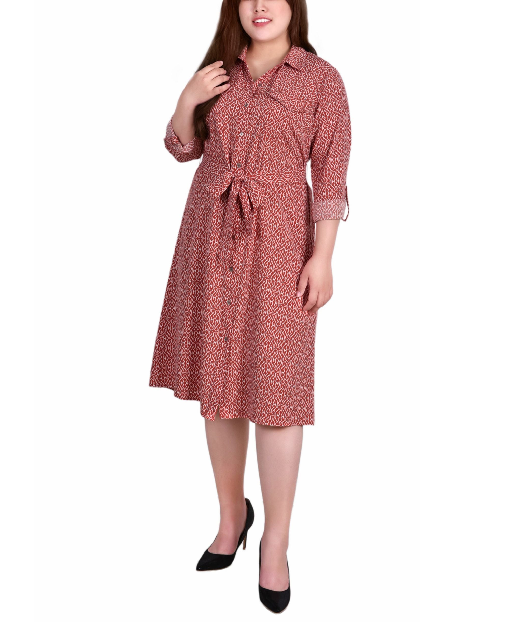 Plus Size Printed Shirt Dress