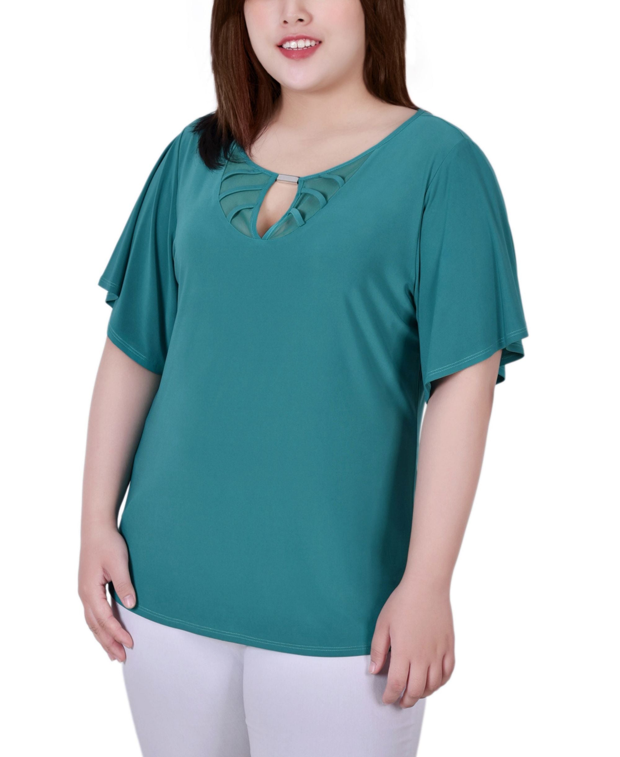 Plus Size Short Flutter Sleeve Knit Top