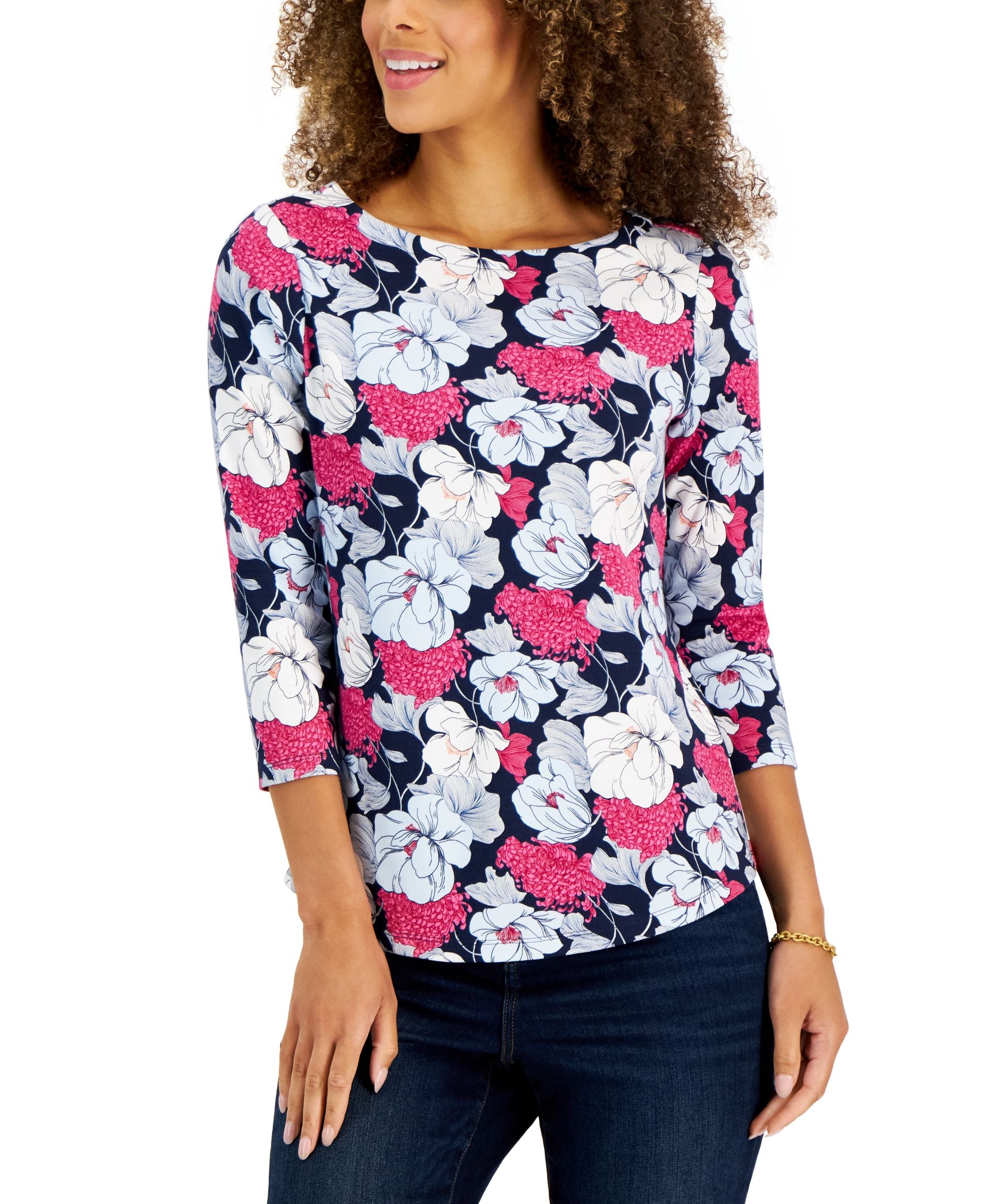 Charter Club Petite Cotton Floral Top