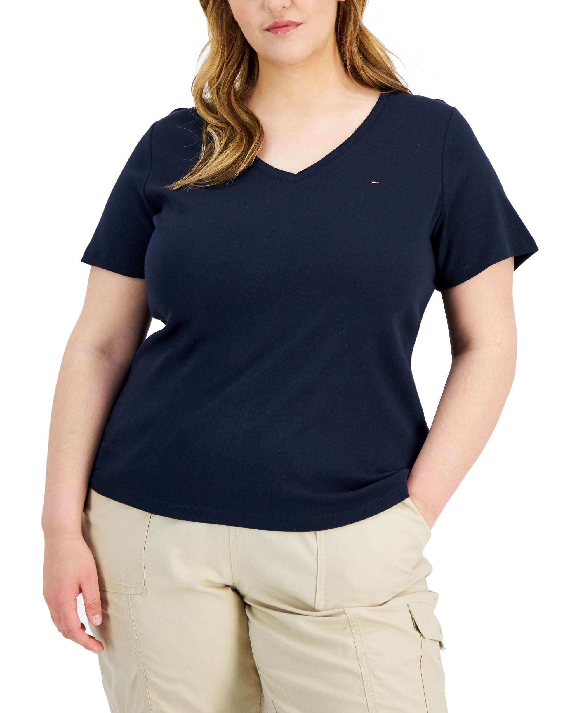 Tommy Hilfiger Plus Size V Neck Flag T-Shirt