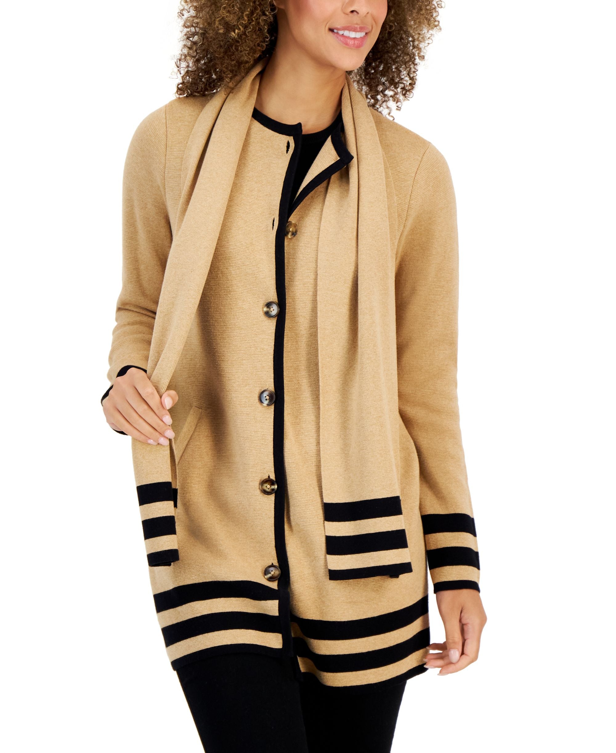 Charter Club Womens Cotton Striped Shawl Neck Cardigan Sweater