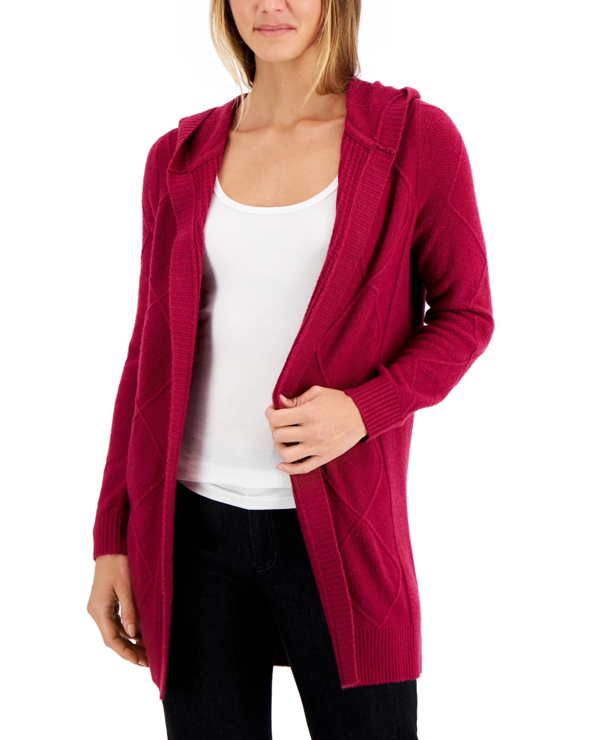 Charter Club Womens Hooded Cable Sweater