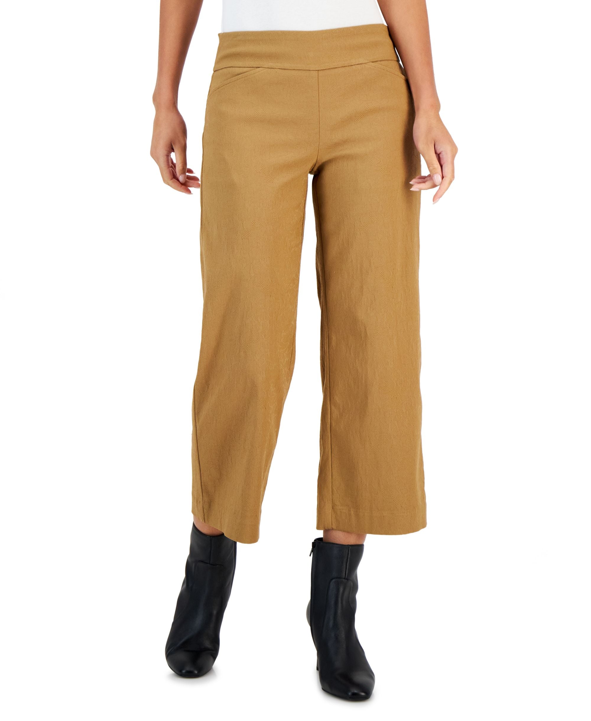 Charter Club Womens Jacquard Pull On Wide Leg Cropped Pants