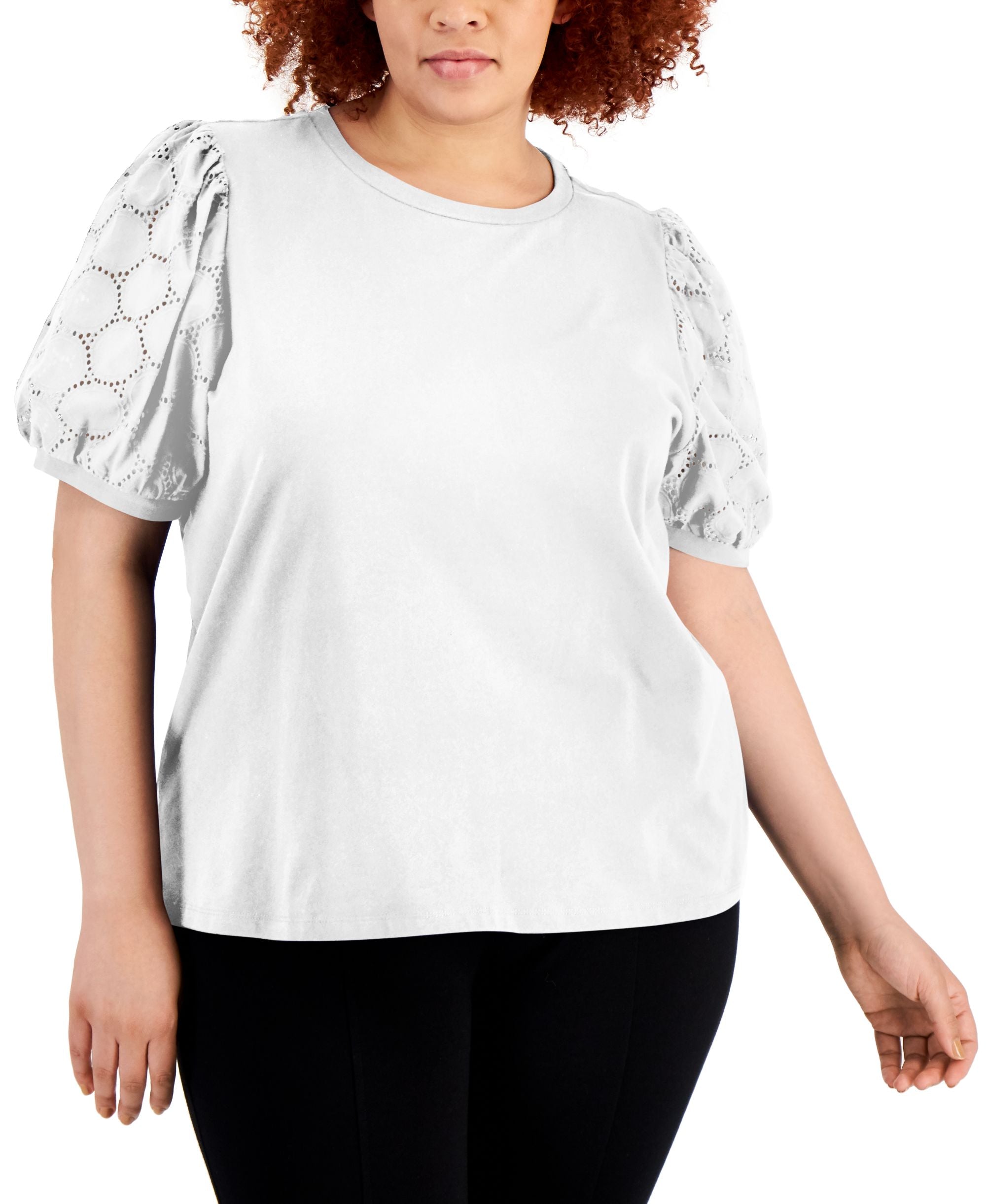 Anne Klein Plus Size Eyelet Sleeve Top
