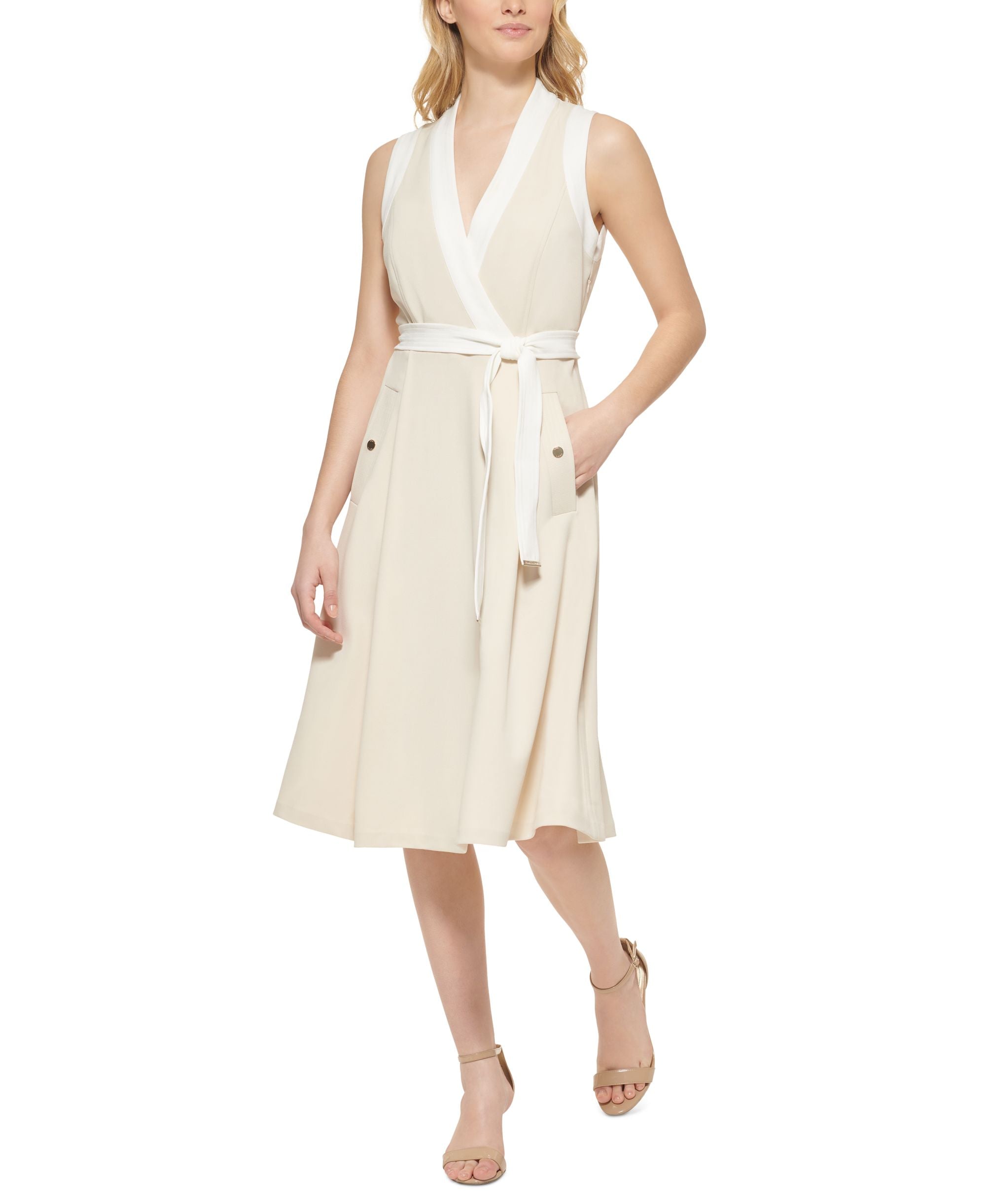 Tommy Hilfiger Womens Surplice Calf Midi Dress