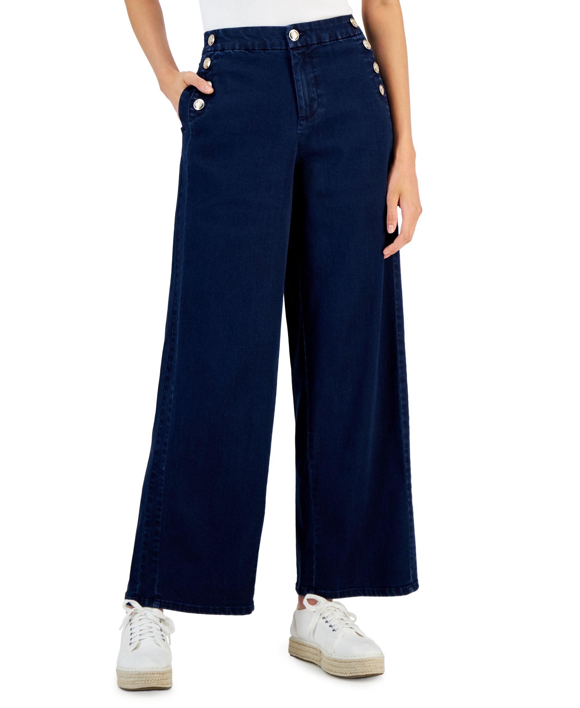 Charter Club Womens Sailor Button Wide Leg Jeans