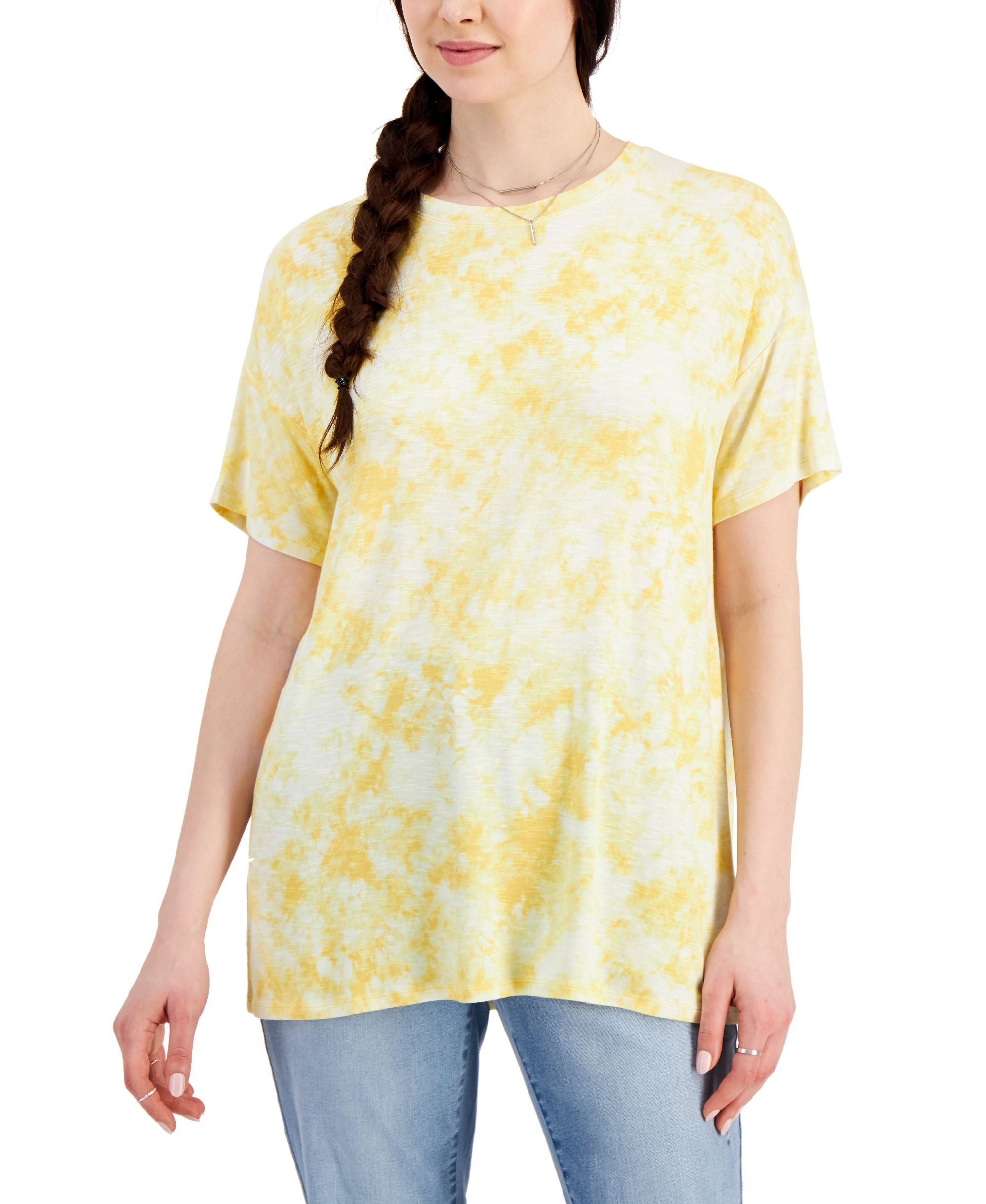 Style & Co Womens Printed Drapey T-Shirt