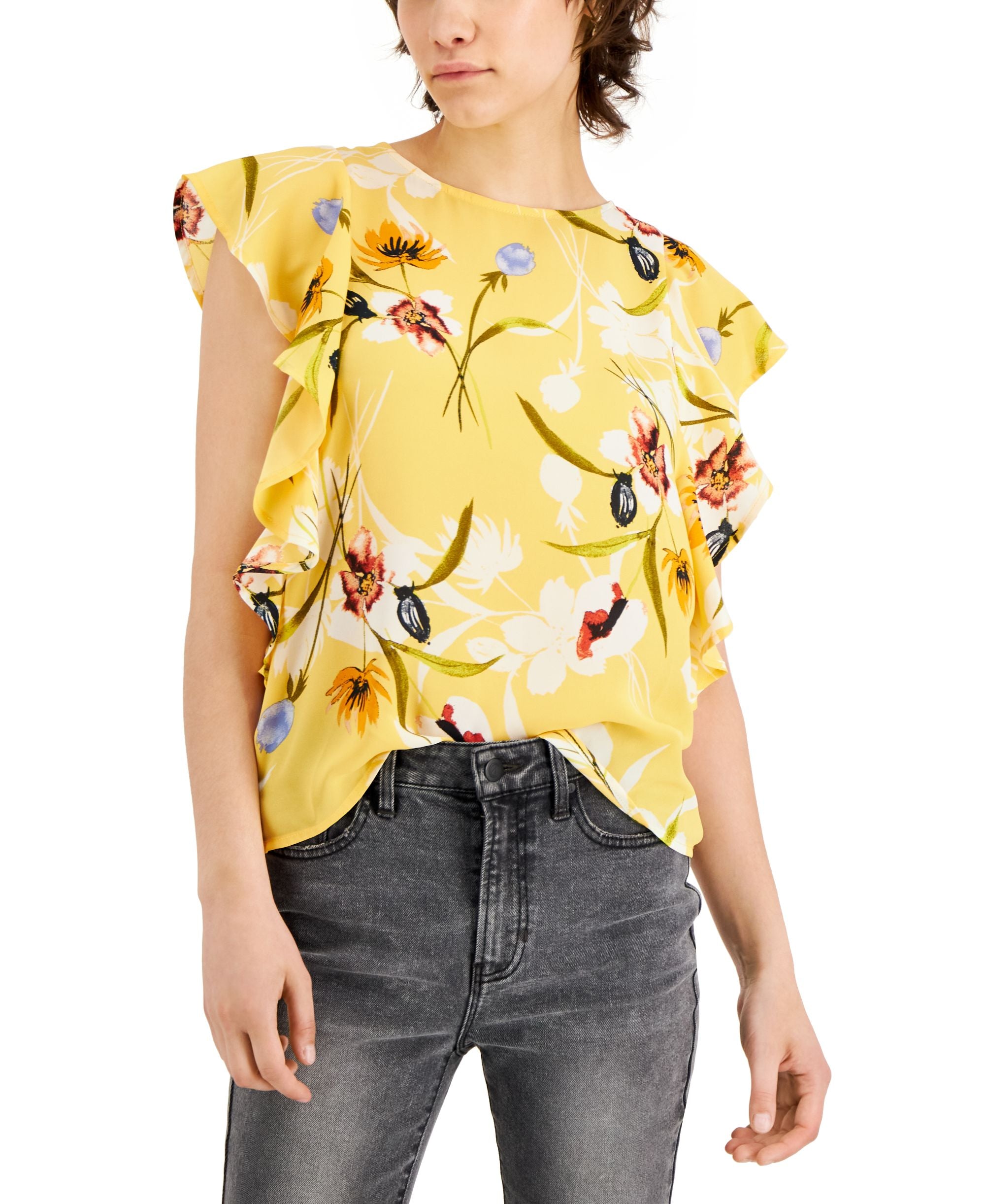 Tinsel Petite Printed Ruffled Top
