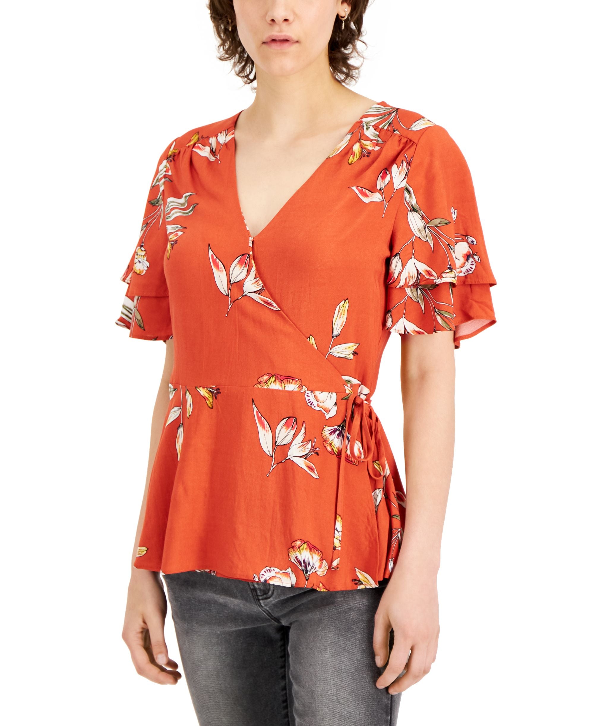 Tinsel Petite Printed Ruffle Sleeve Top