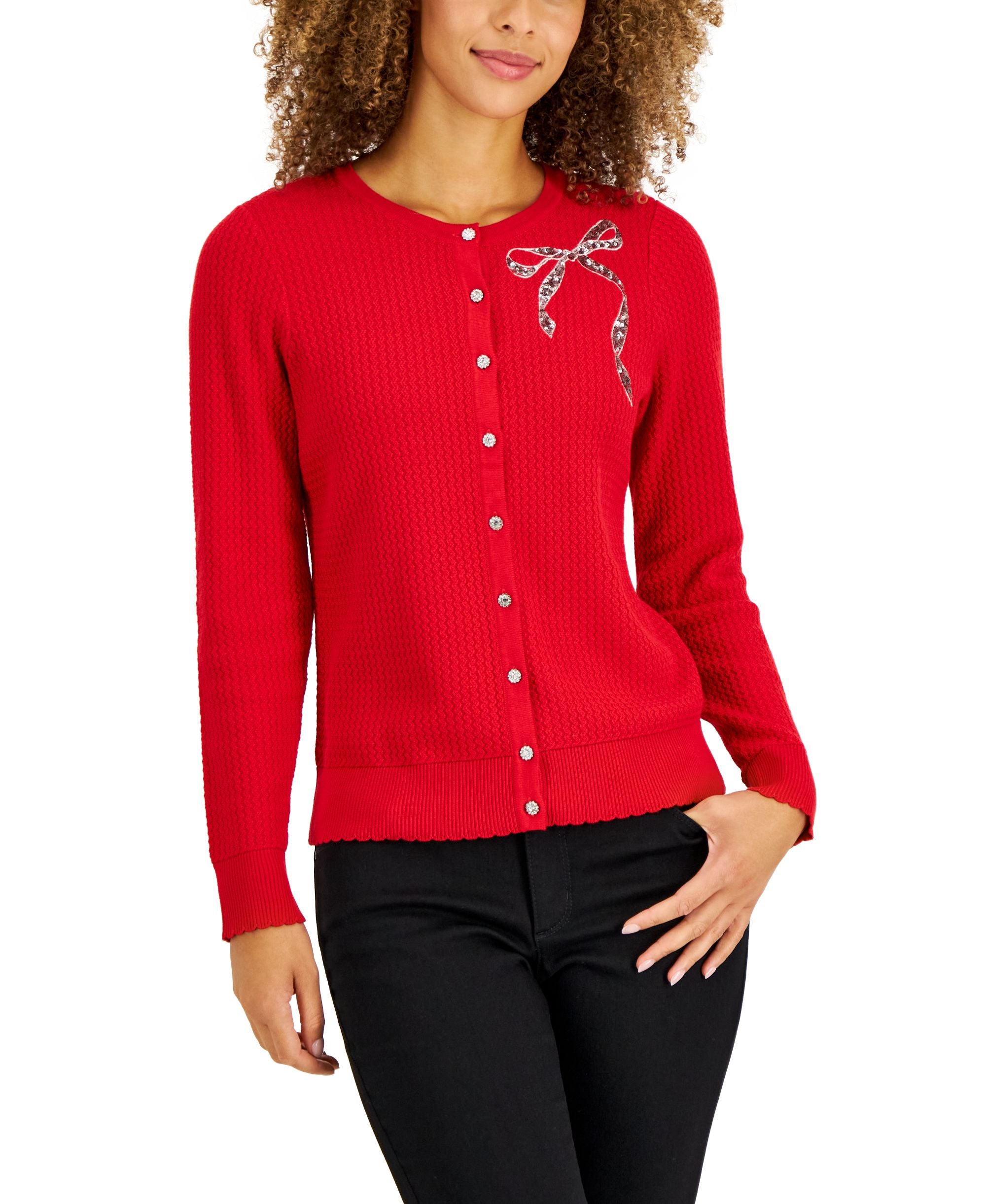 Women's Sequin Bow Cardigan