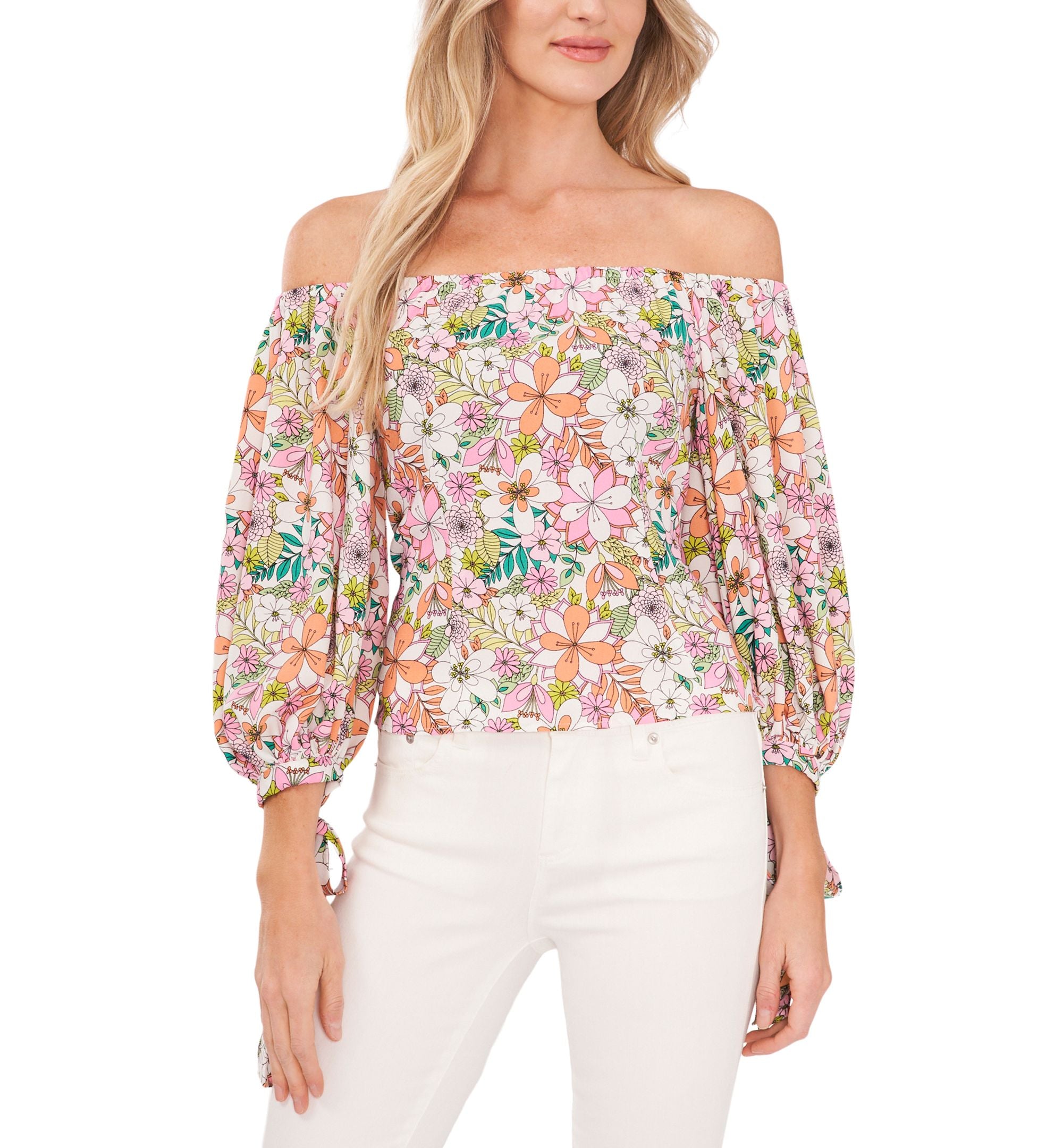 Women's Printed Off-The-Shoulder Balloon-Sleeve Top