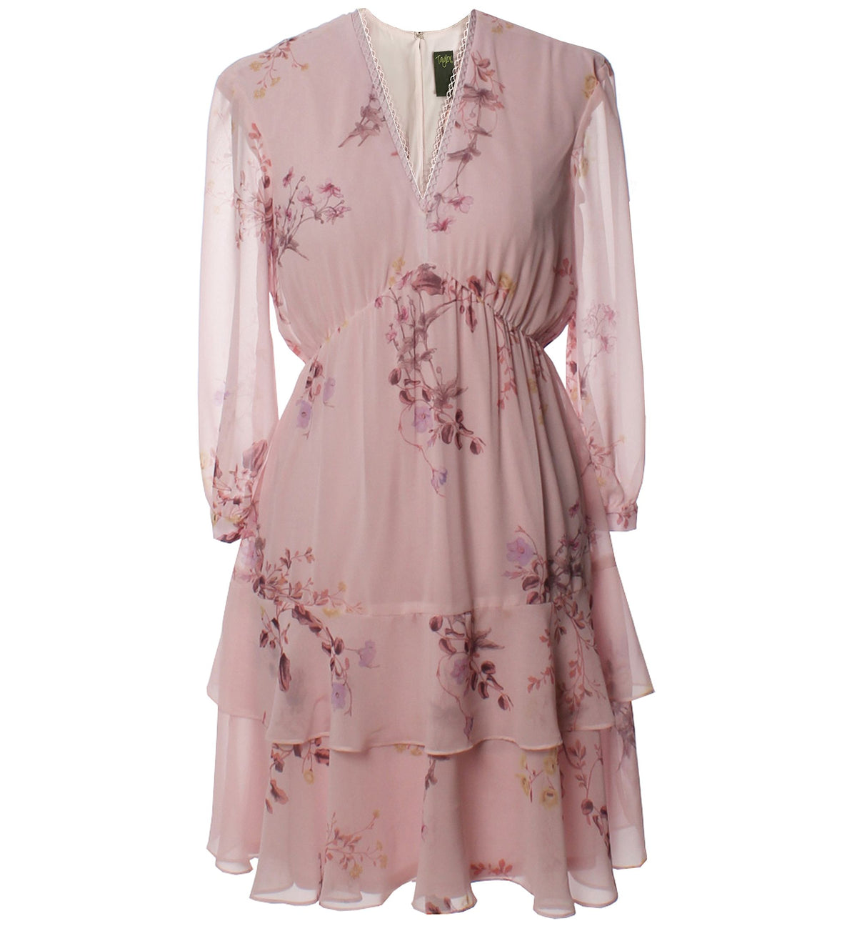 Taylor Womens Pink Blossom Ruffled Dress