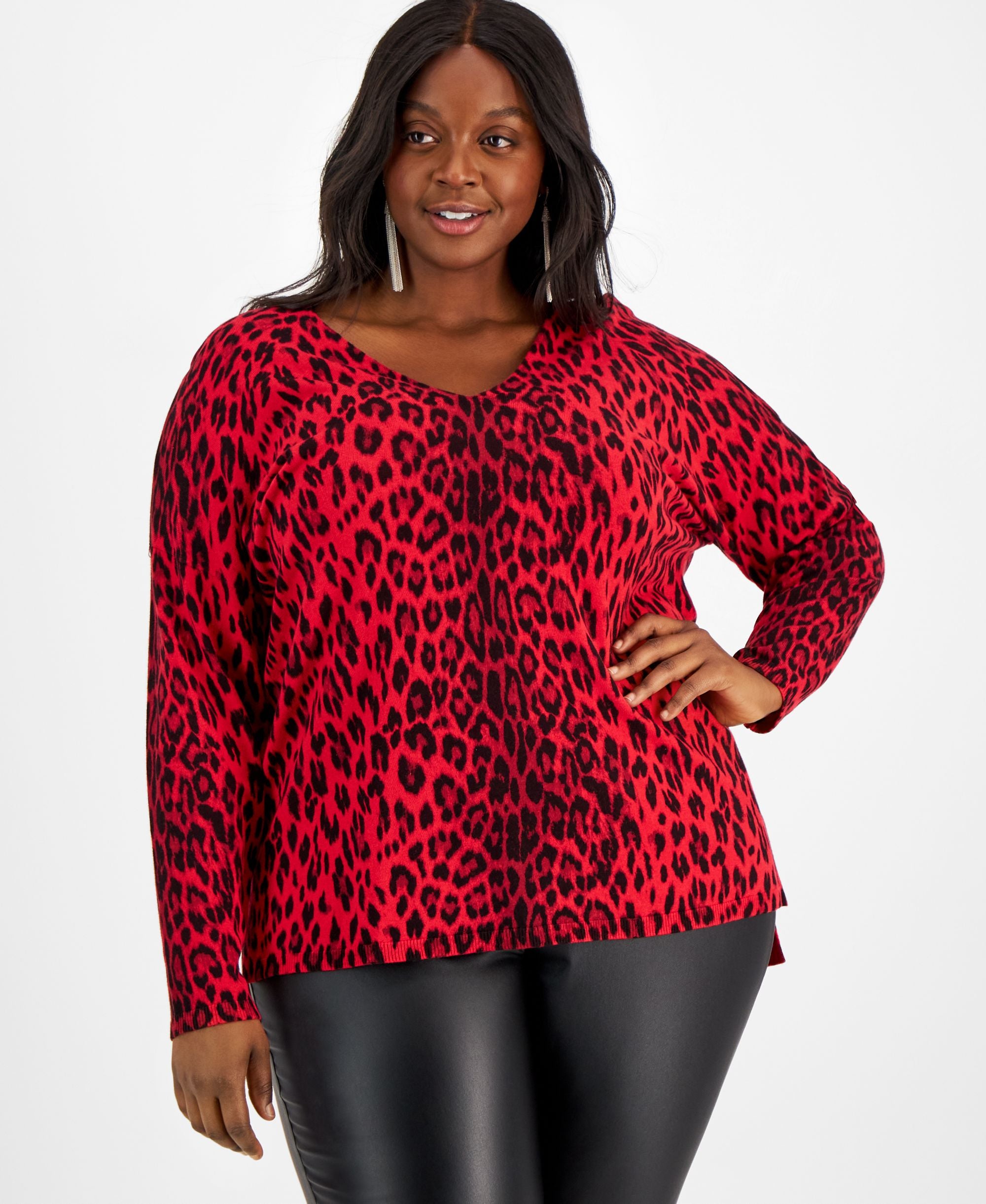 International Concepts Leopard Print V Neck Sweater