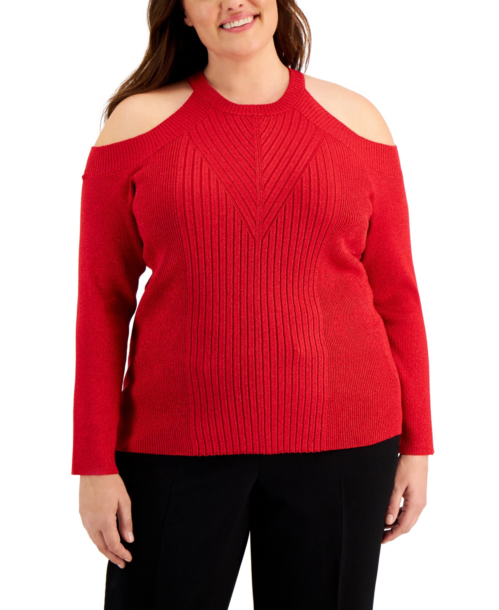INC International Concepts Plus Size Shine Cold Shoulder Sweater