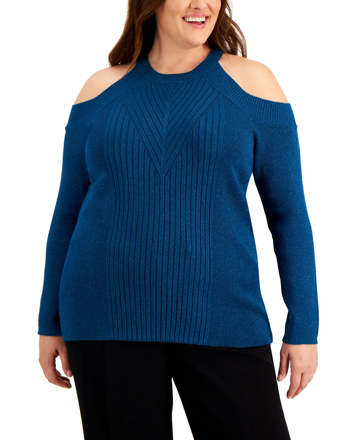 INC International Concepts Plus Size Shine Cold Shoulder Sweater