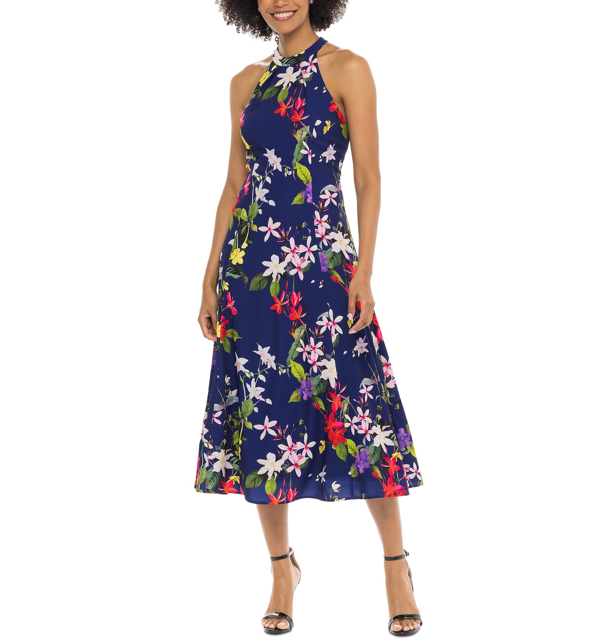 Donna Ricco Womens Pleated Neck Midi Dress