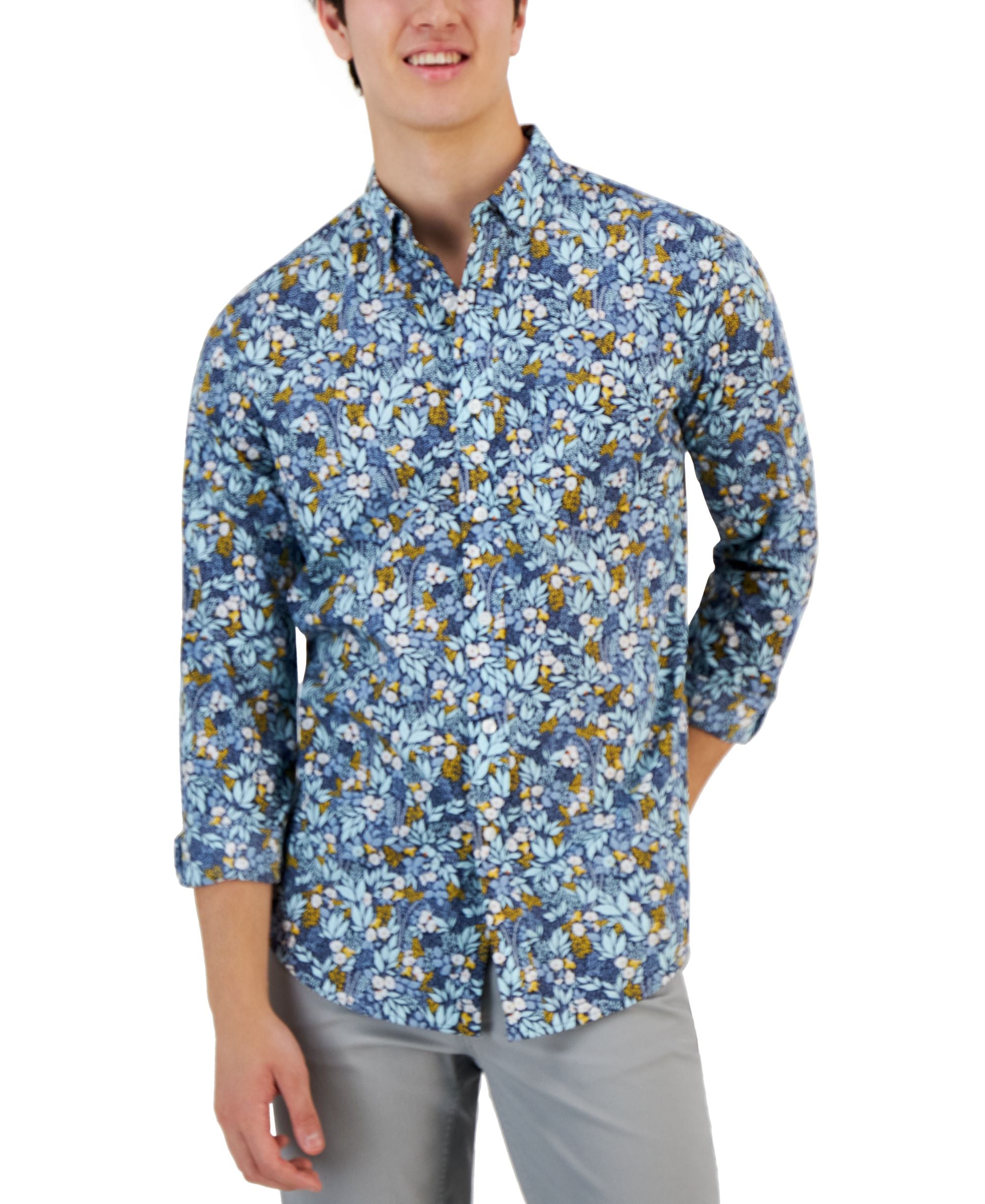Club Room Mens Sasha Field Floral Print Woven Long Sleeve Shirt
