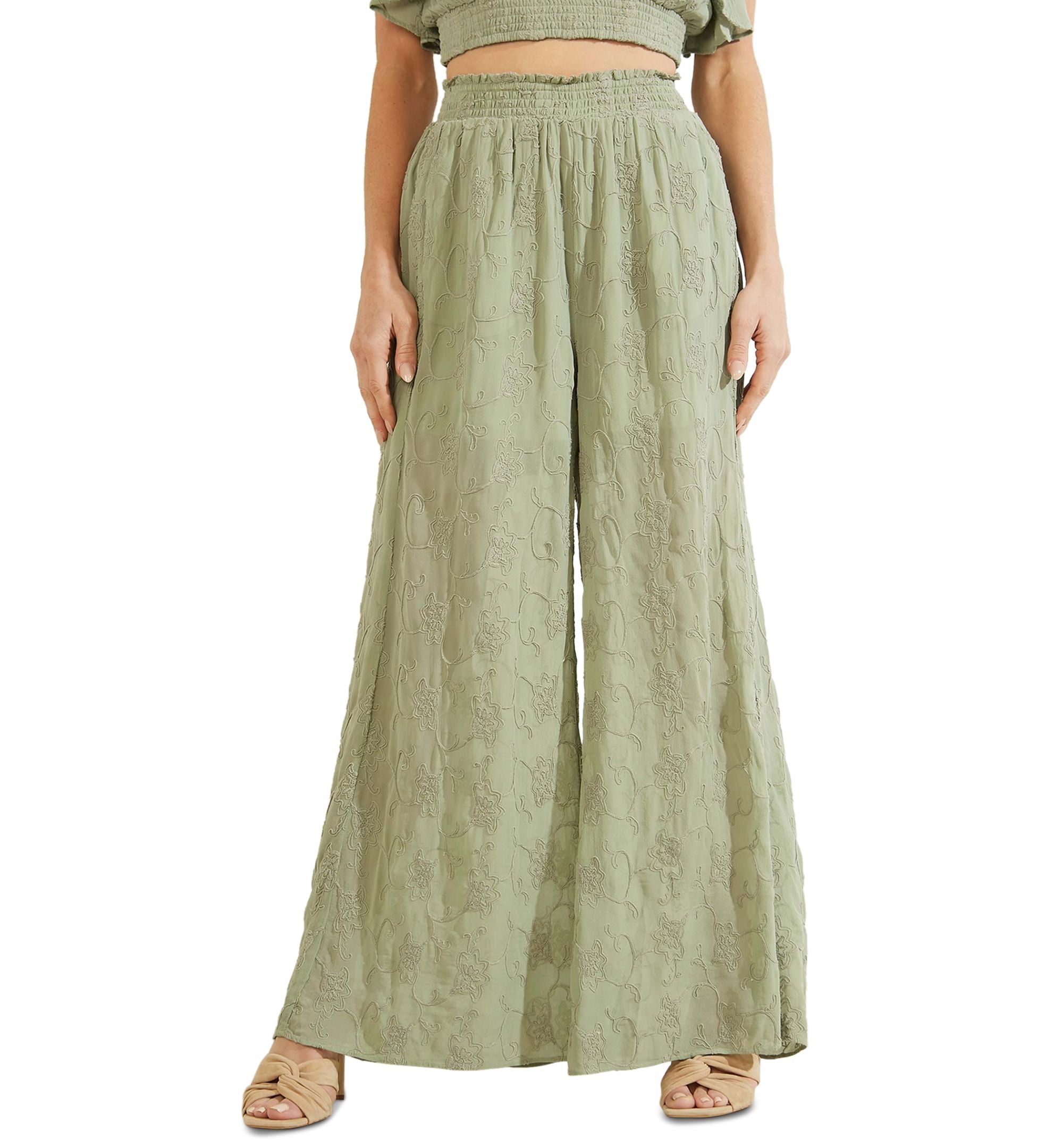 Guess Womens Dexie Wide Leg Smocked Waist Pants