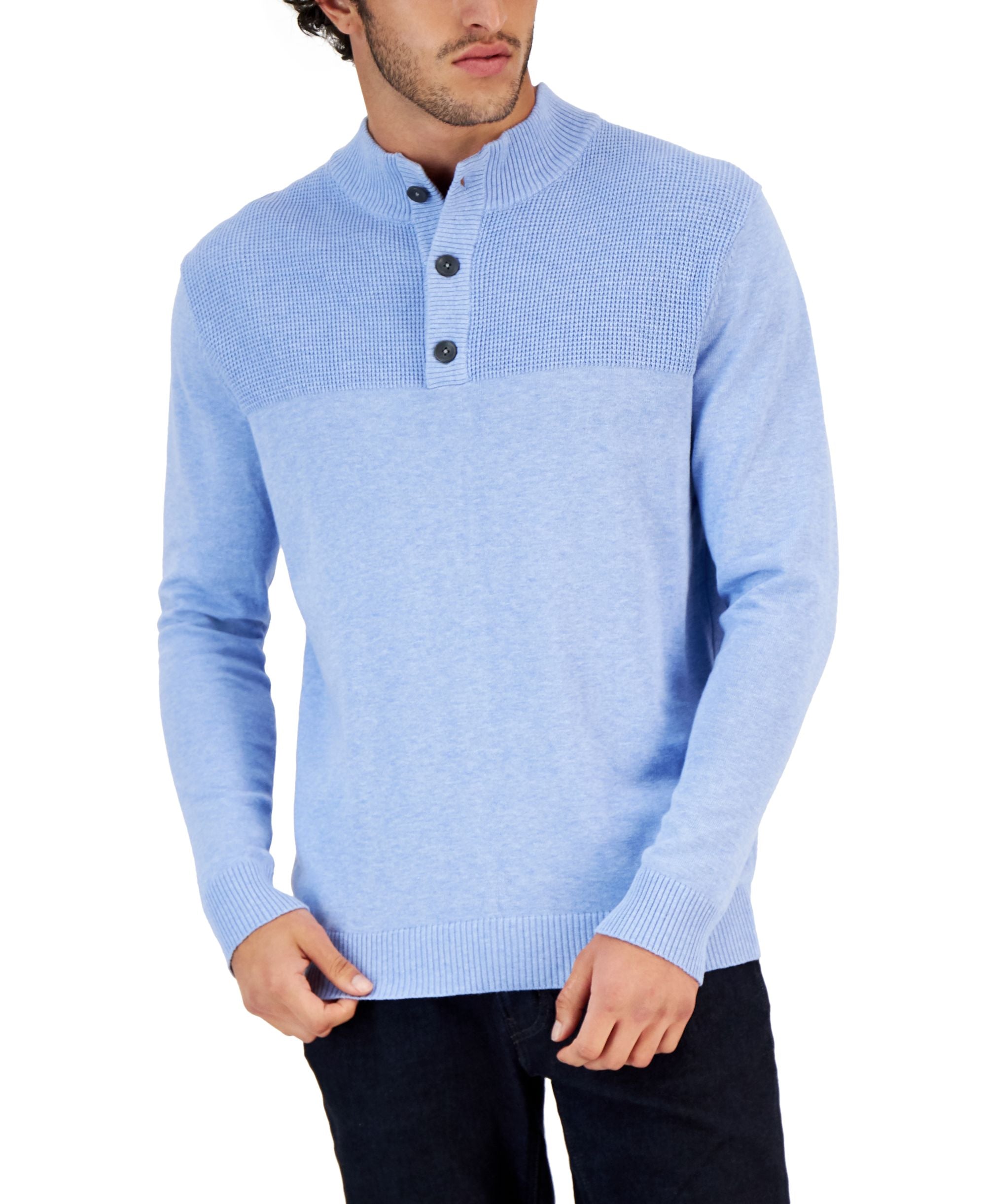 Club Room Mens Button Mock Neck Sweater