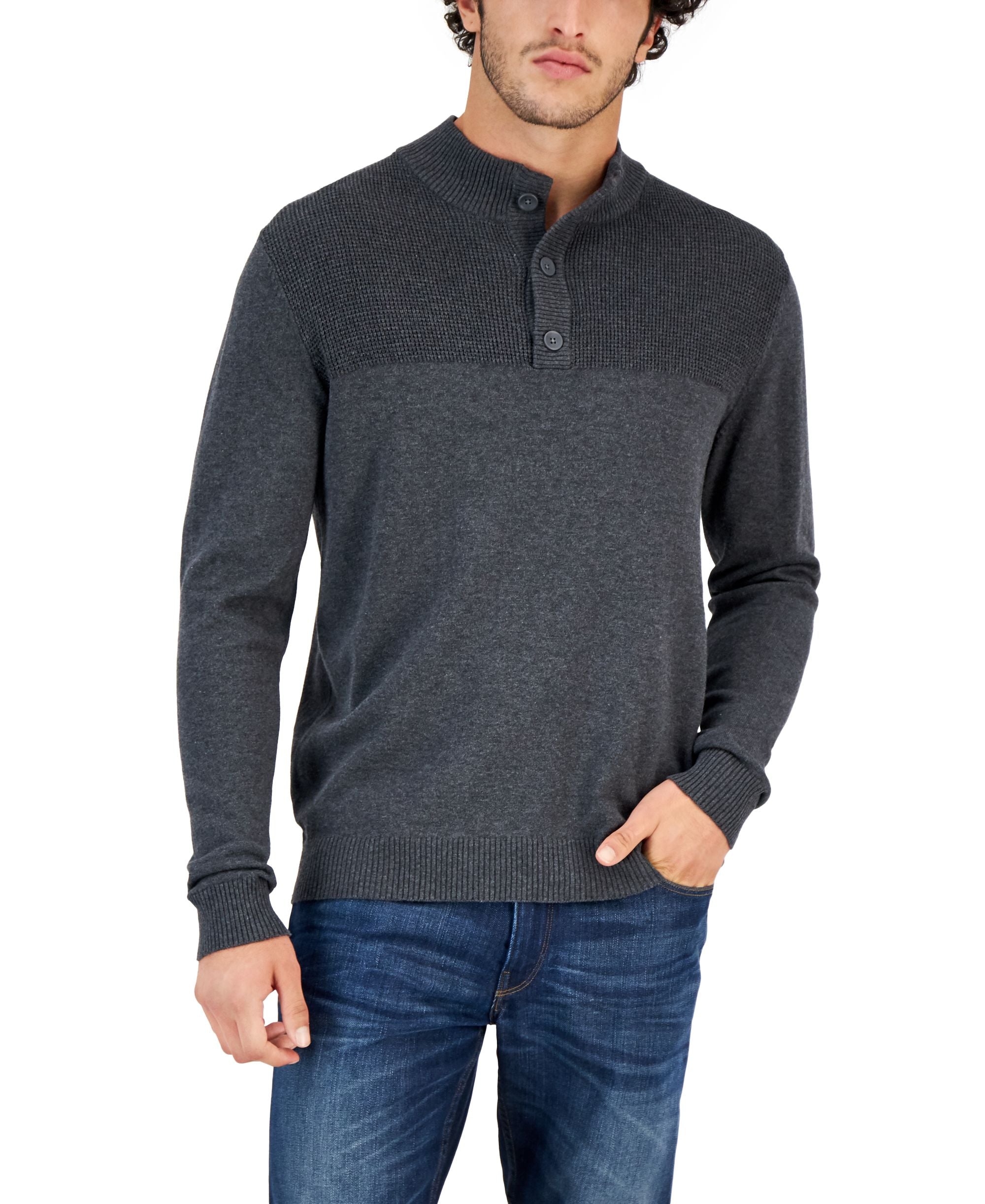 Club Room Mens Button Mock Neck Sweater