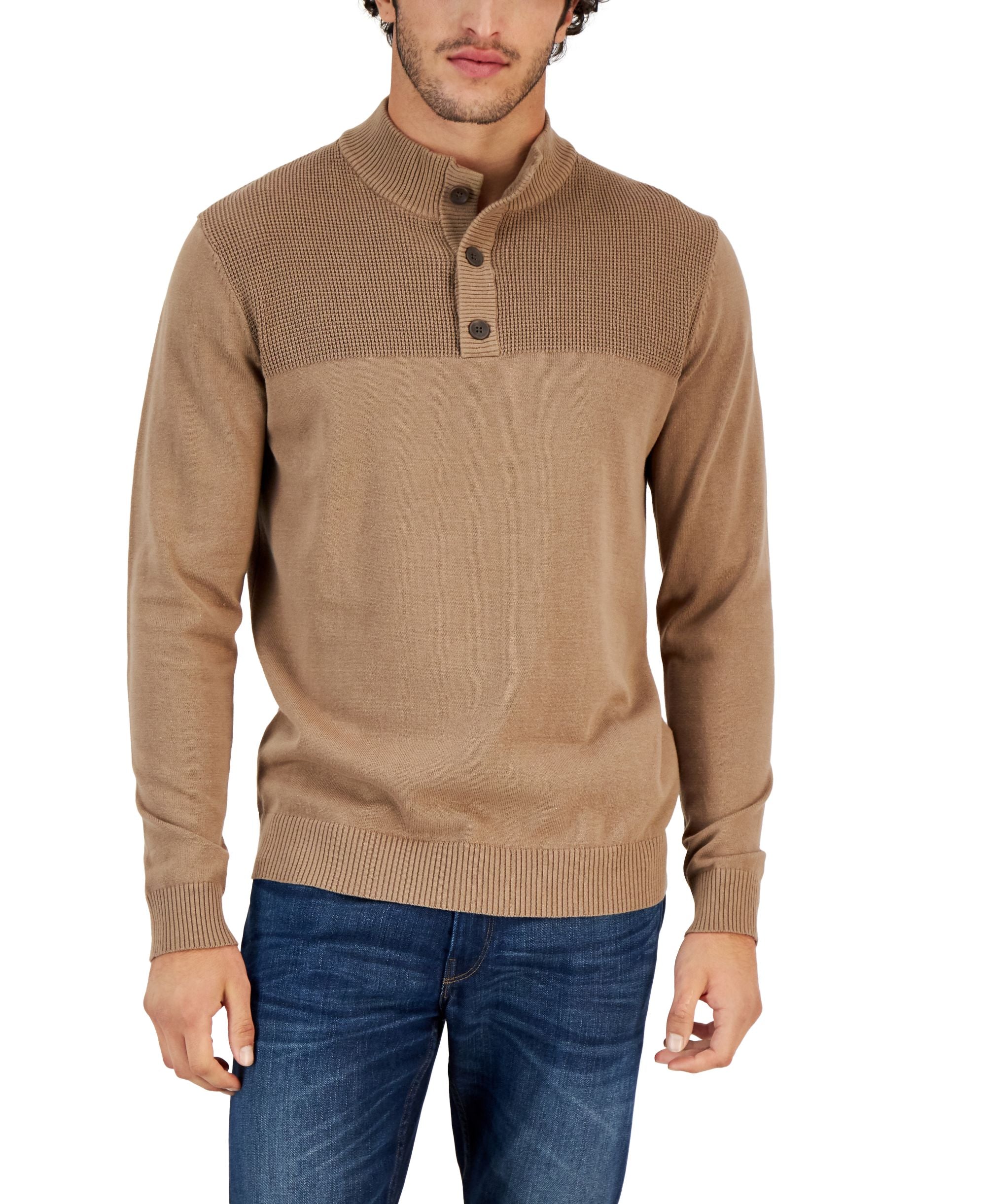 Club Room Mens Button Mock Neck Sweater