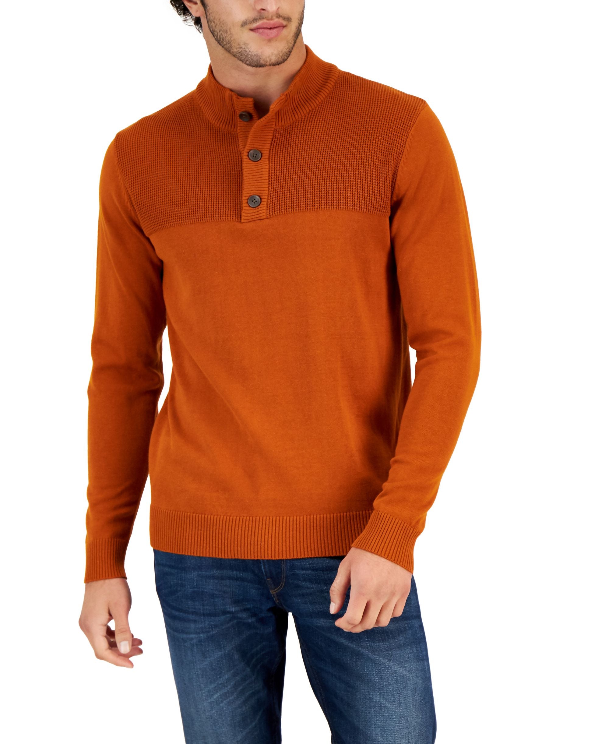 Club Room Mens Button Mock Neck Sweater