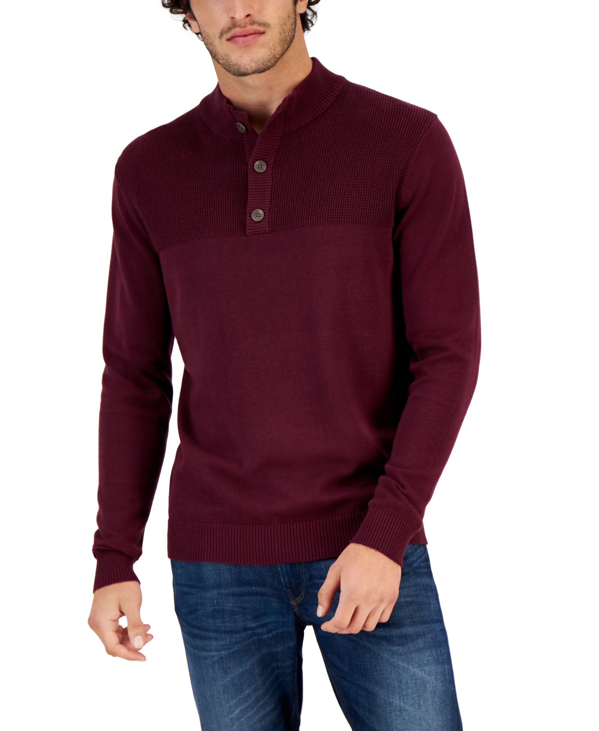 Club Room Mens Button Mock Neck Sweater
