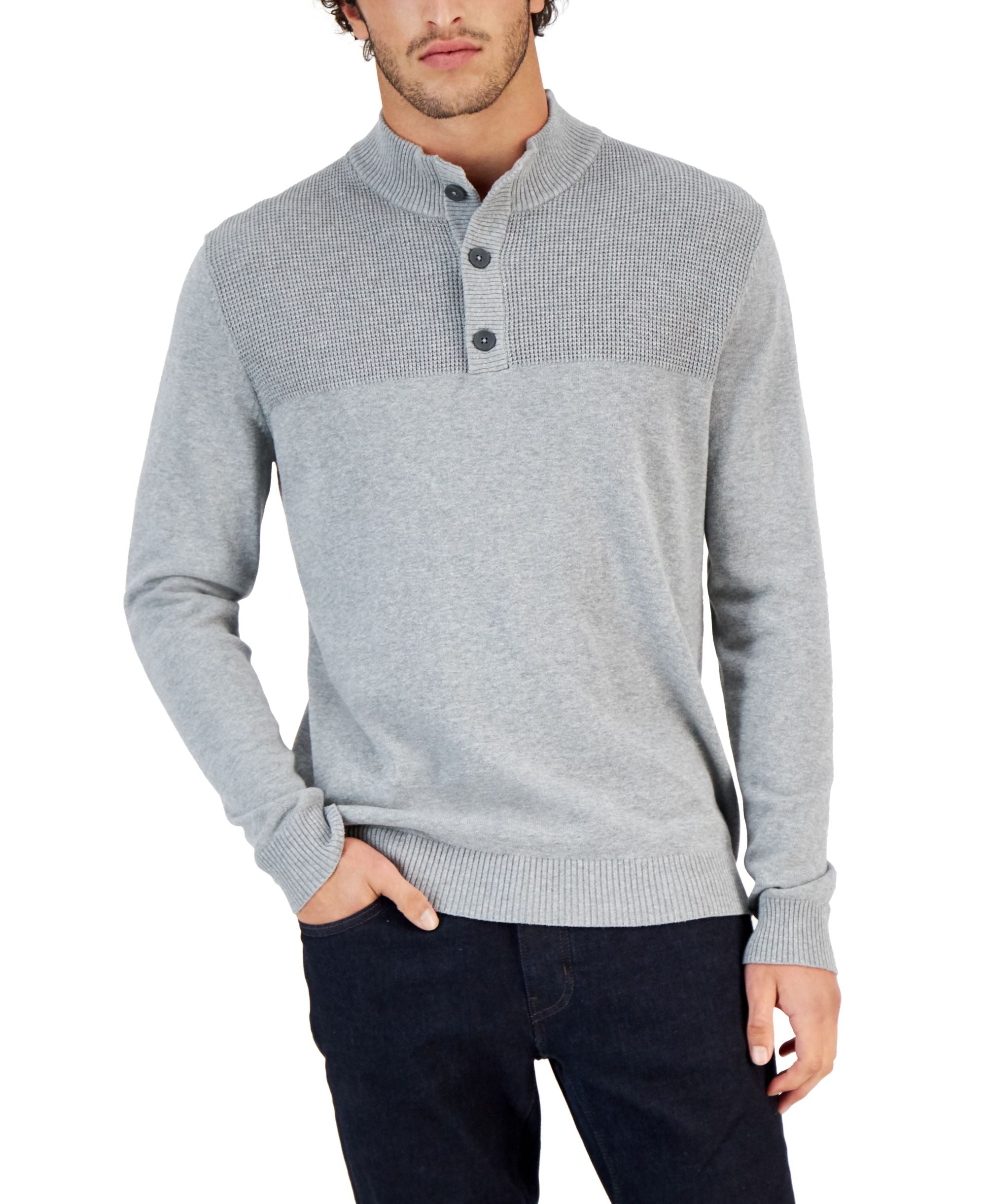 Club Room Mens Button Mock Neck Sweater