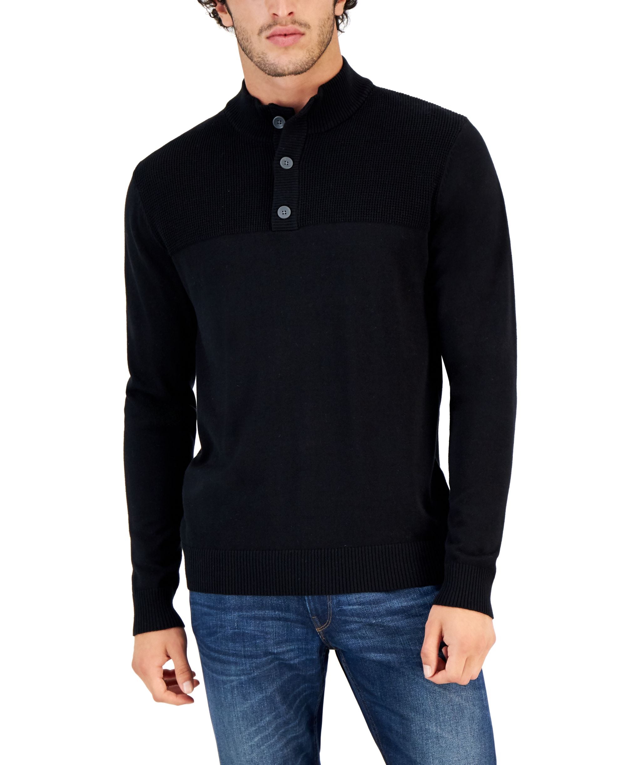 Club Room Mens Button Mock Neck Sweater