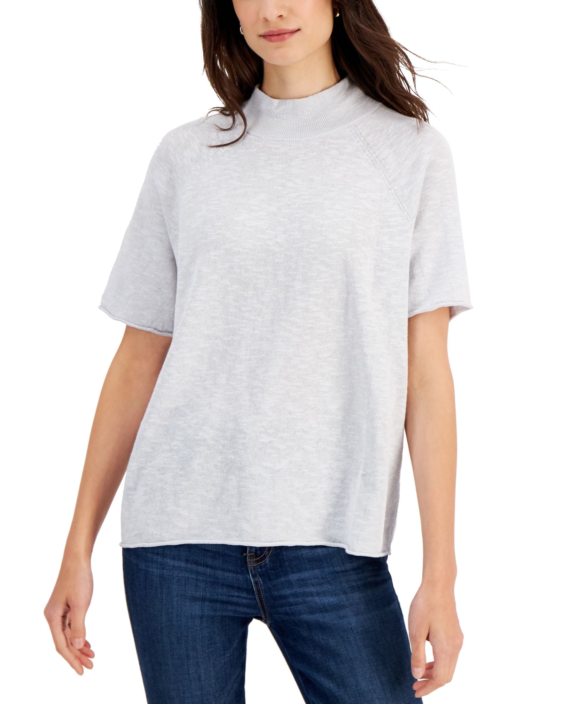 Eileen Fisher Womens Organic Short-Sleeve Mock-Neck Top