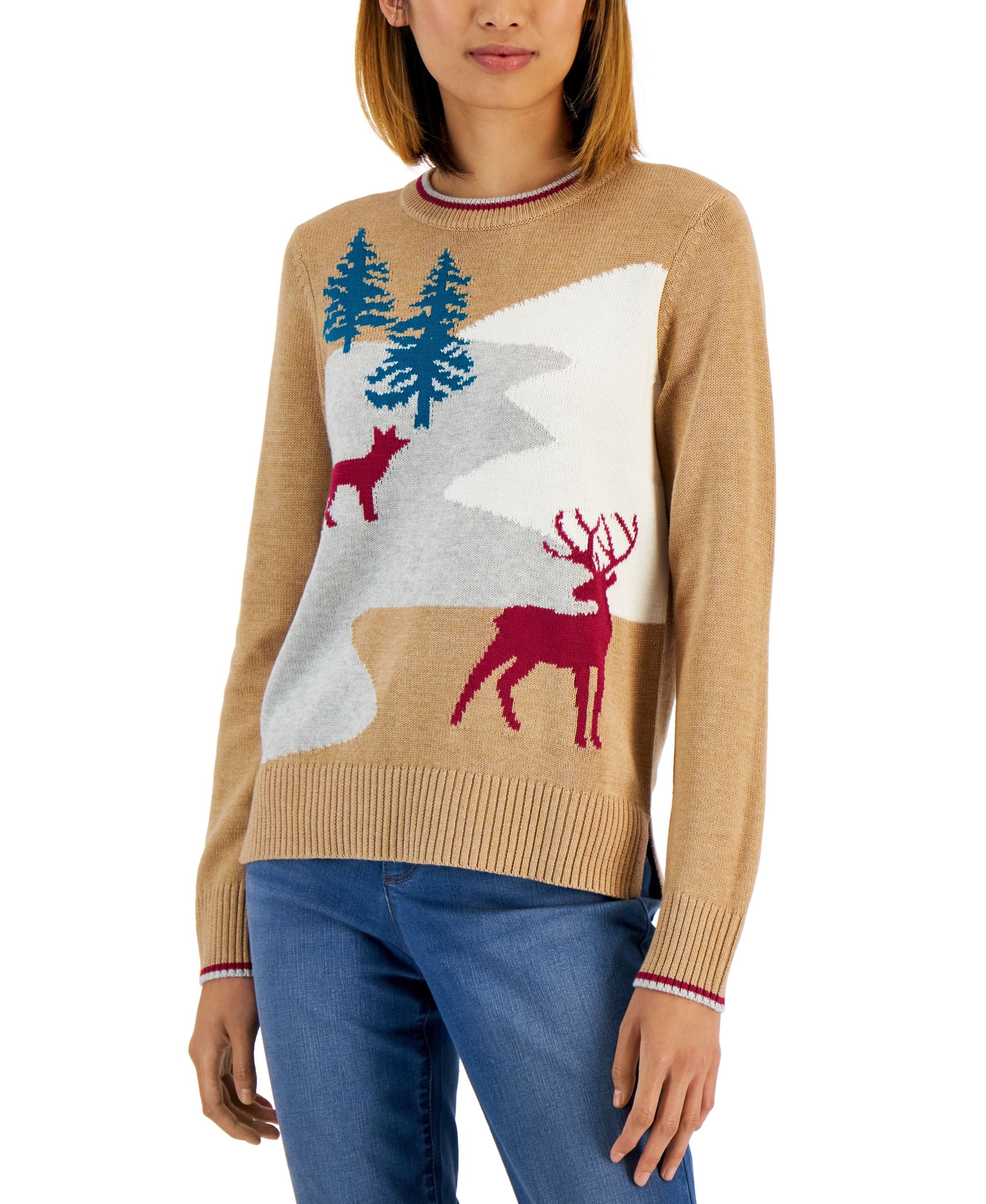 Charter Club Womens Wildlife Knit Holiday Sweater