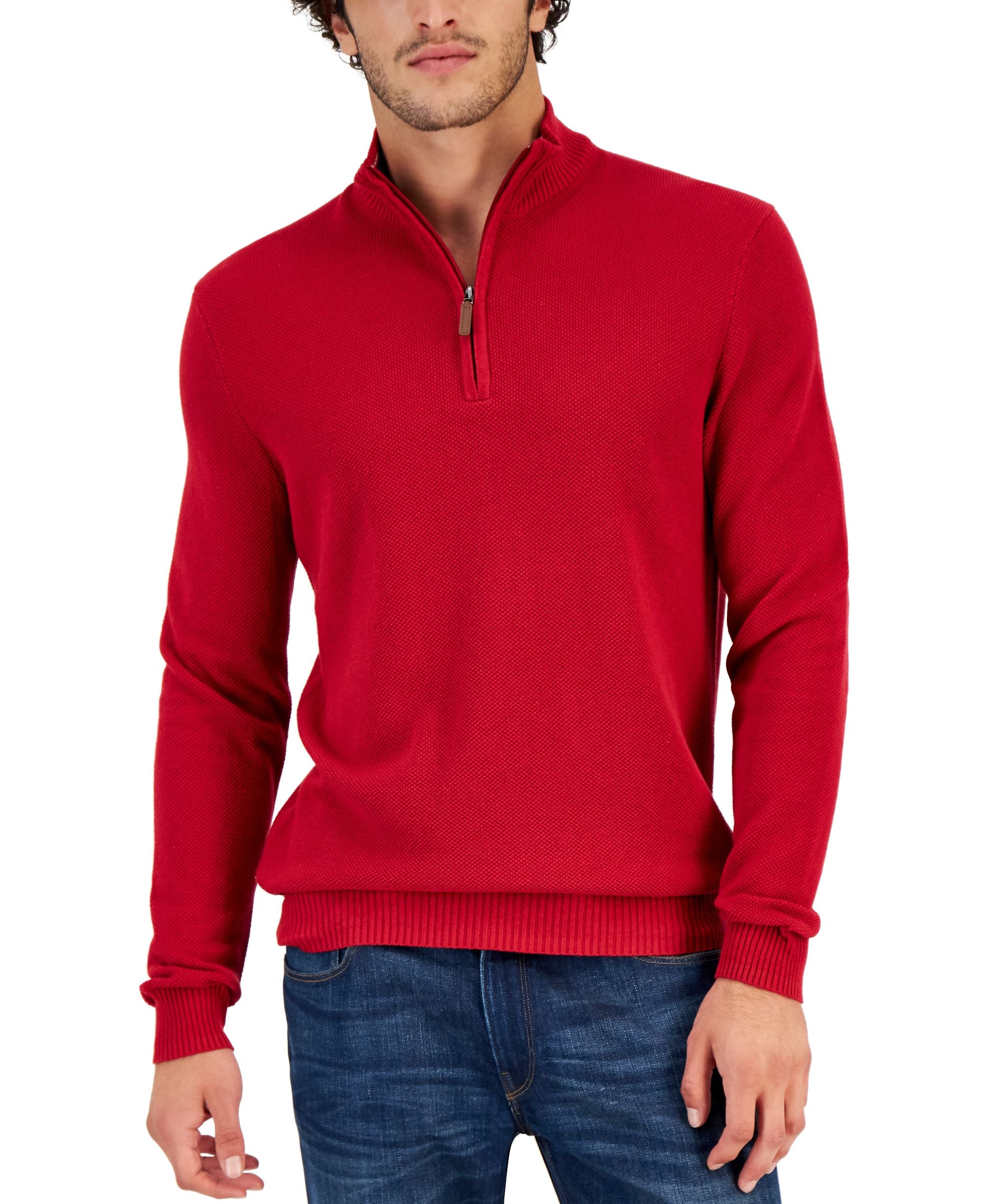 Club Room Mens Quarter Zip Textured Cotton Sweater