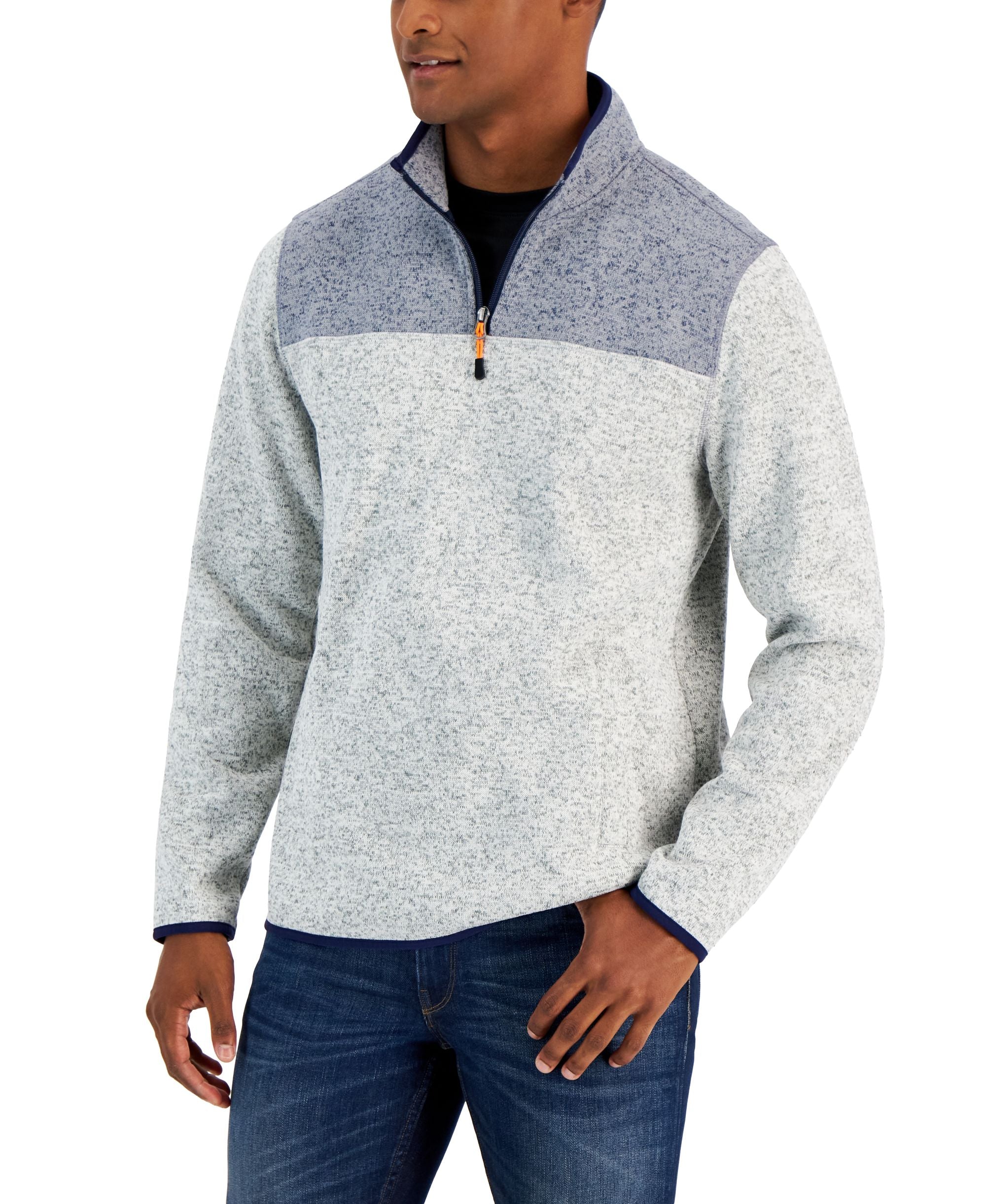 Club Room Mens Colorblocked Quarter Zip Sweater