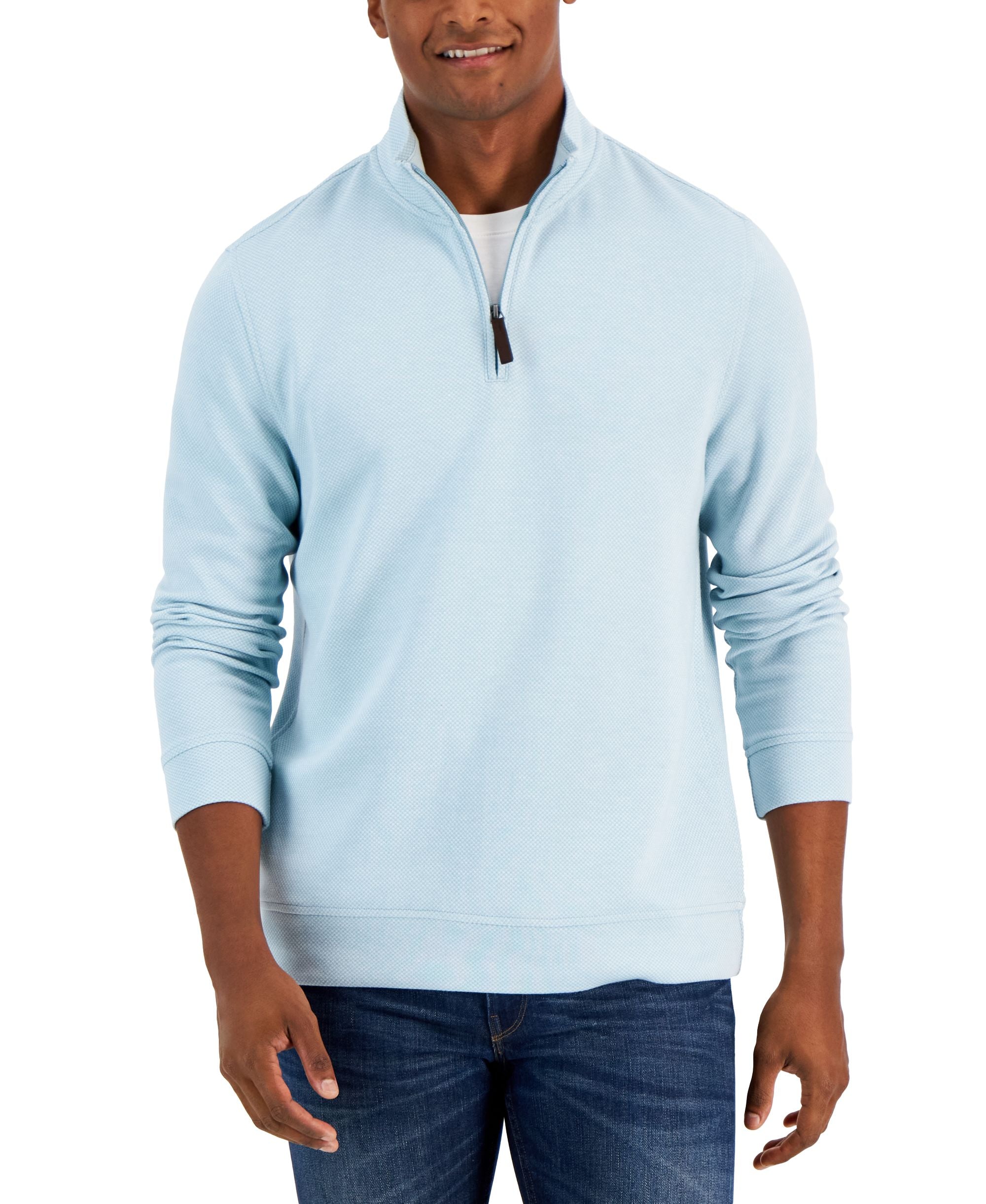 Club Room Mens Birdseye Quarter Zip Pullover