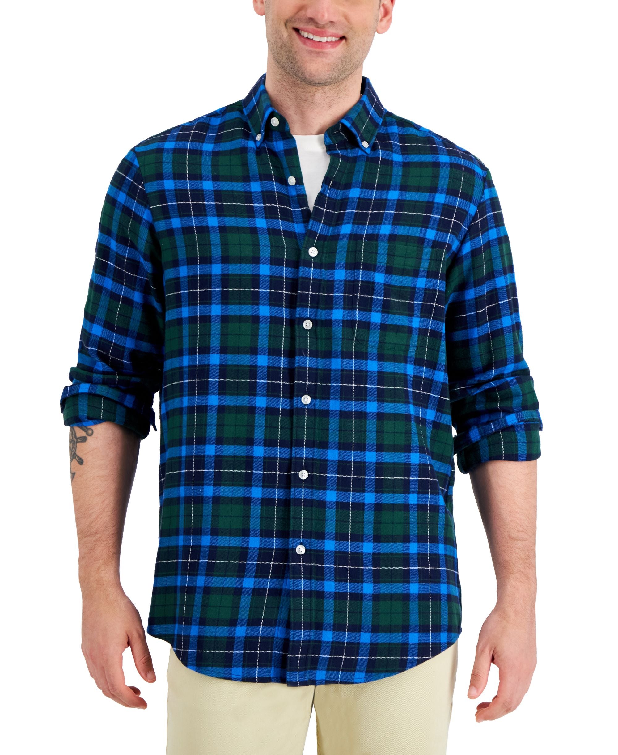Club Room Mens Regular Fit Plaid Flannel Shirt