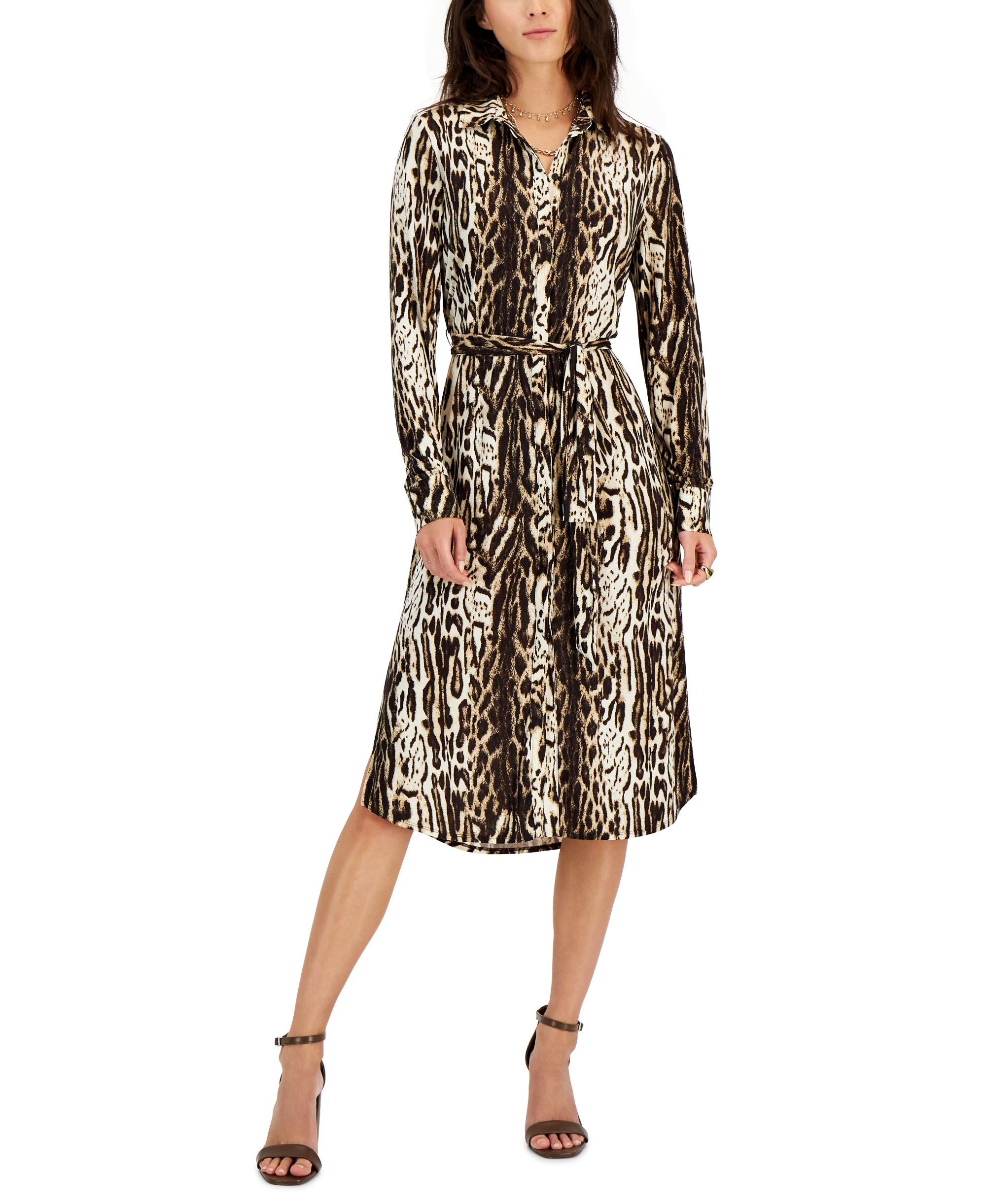 INC International Concepts Womens Leopard Print Shirtdress