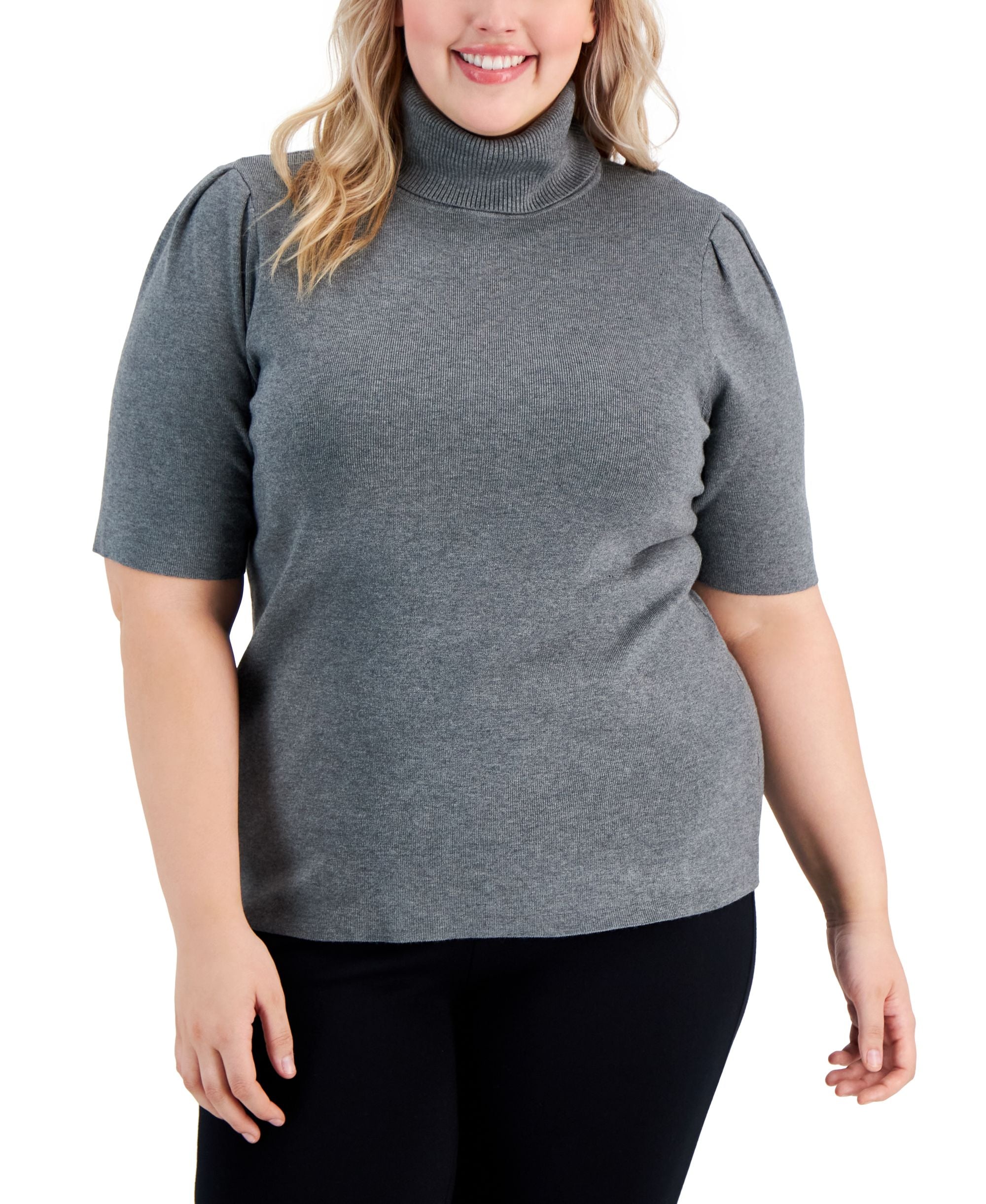 Alfani Plus Size Elbow Sleeve Turtleneck Sweater