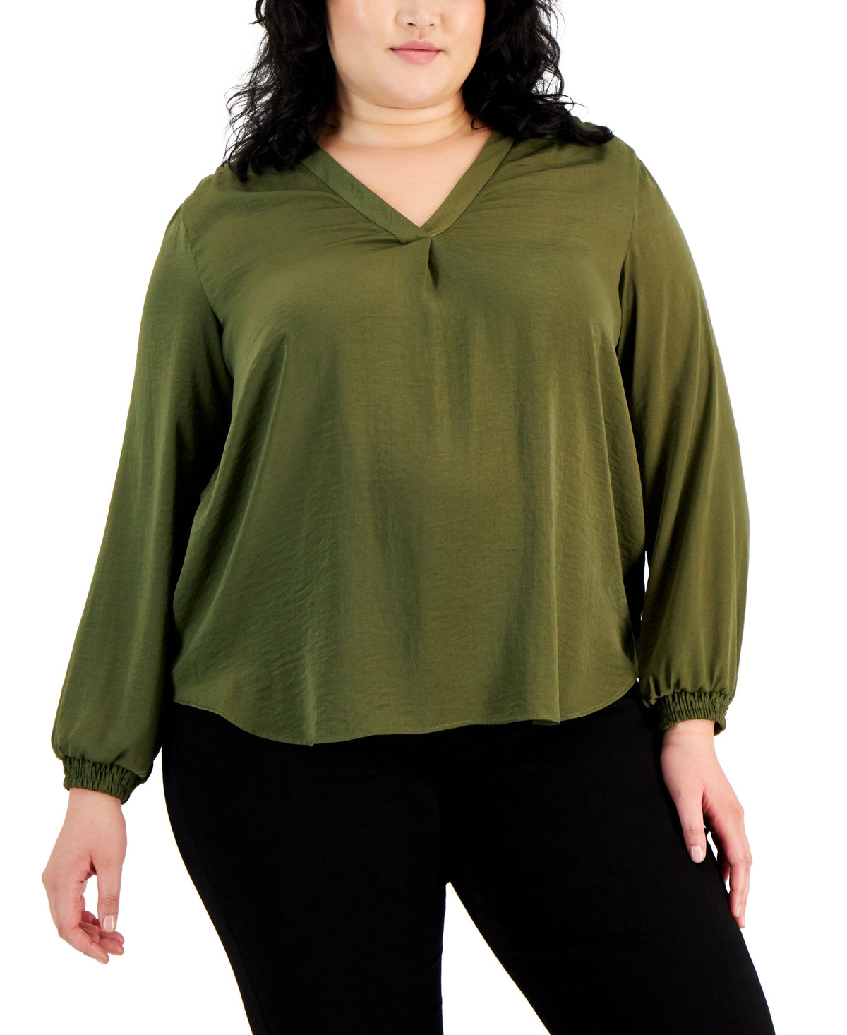 Alfani Plus Size High Low V Neck Blouse