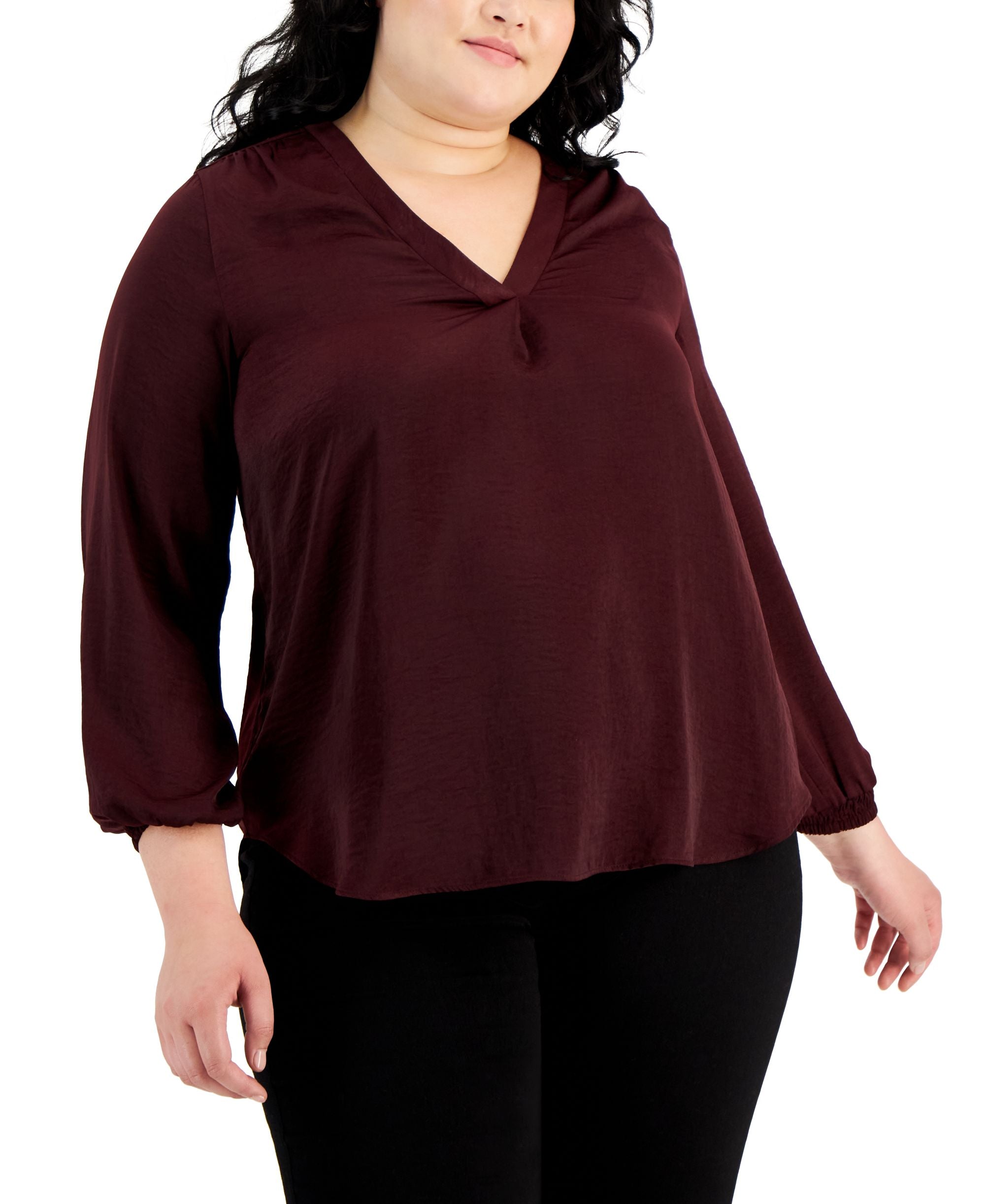 Alfani Plus Size High Low V Neck Blouse