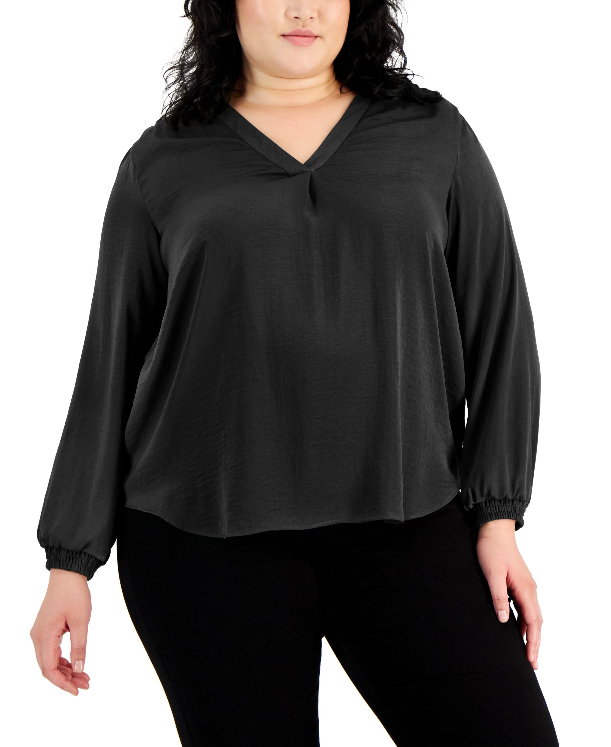 Alfani Plus Size High Low V Neck Blouse