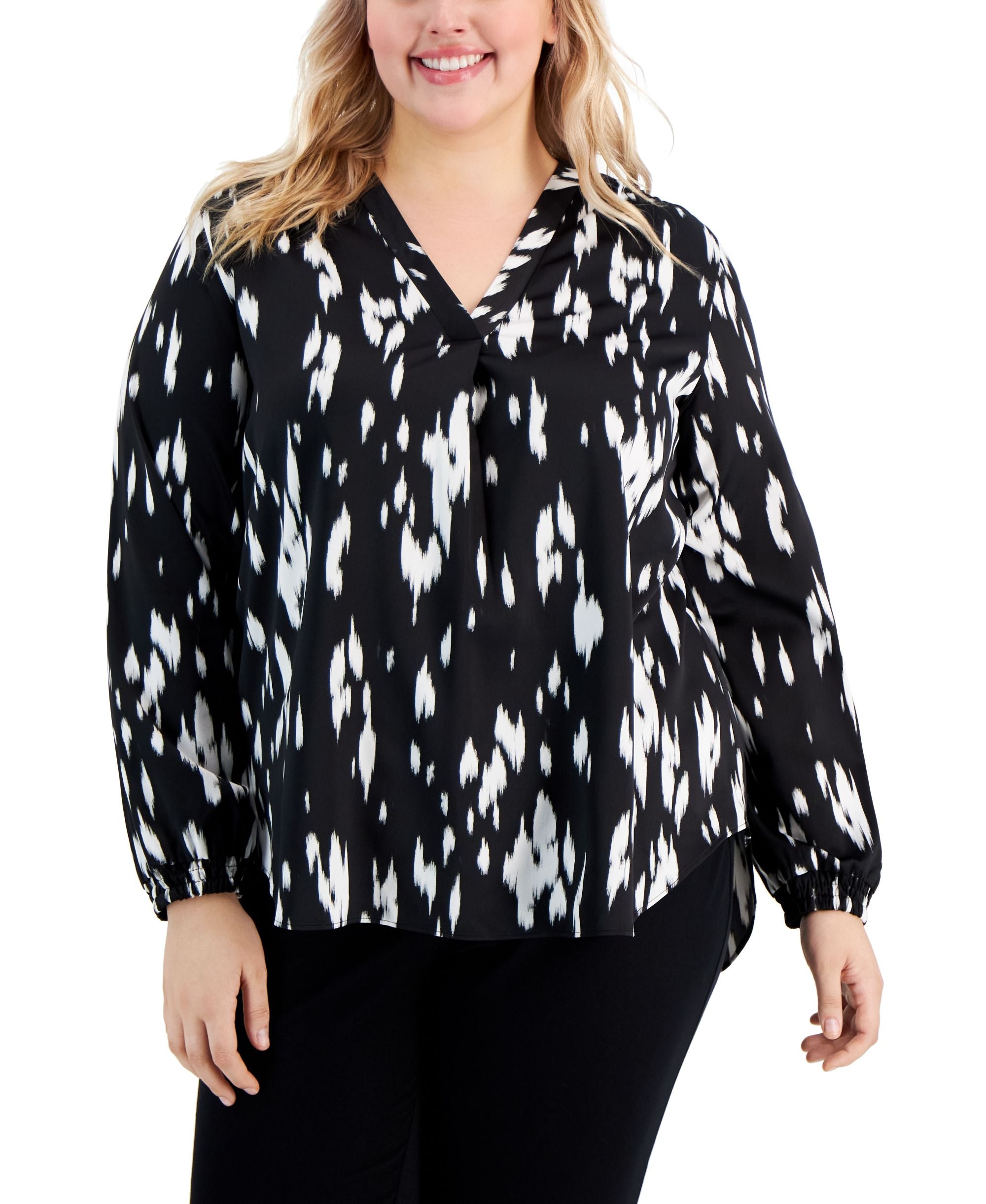 Alfani Plus Size Printed V Neck High Low Top