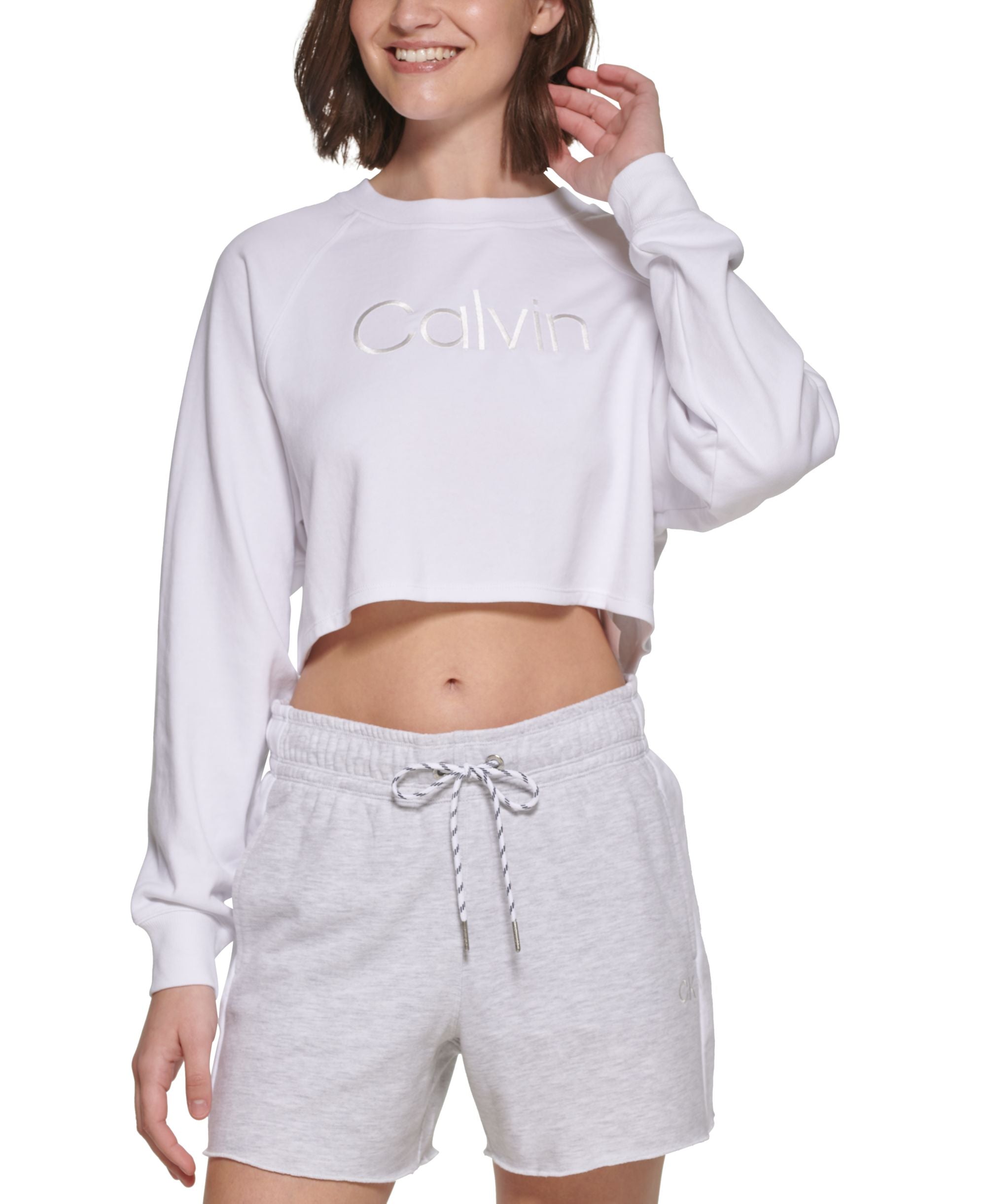 Calvin Klein Performance Womens Embroidered Logo Cropped Sweatshirt