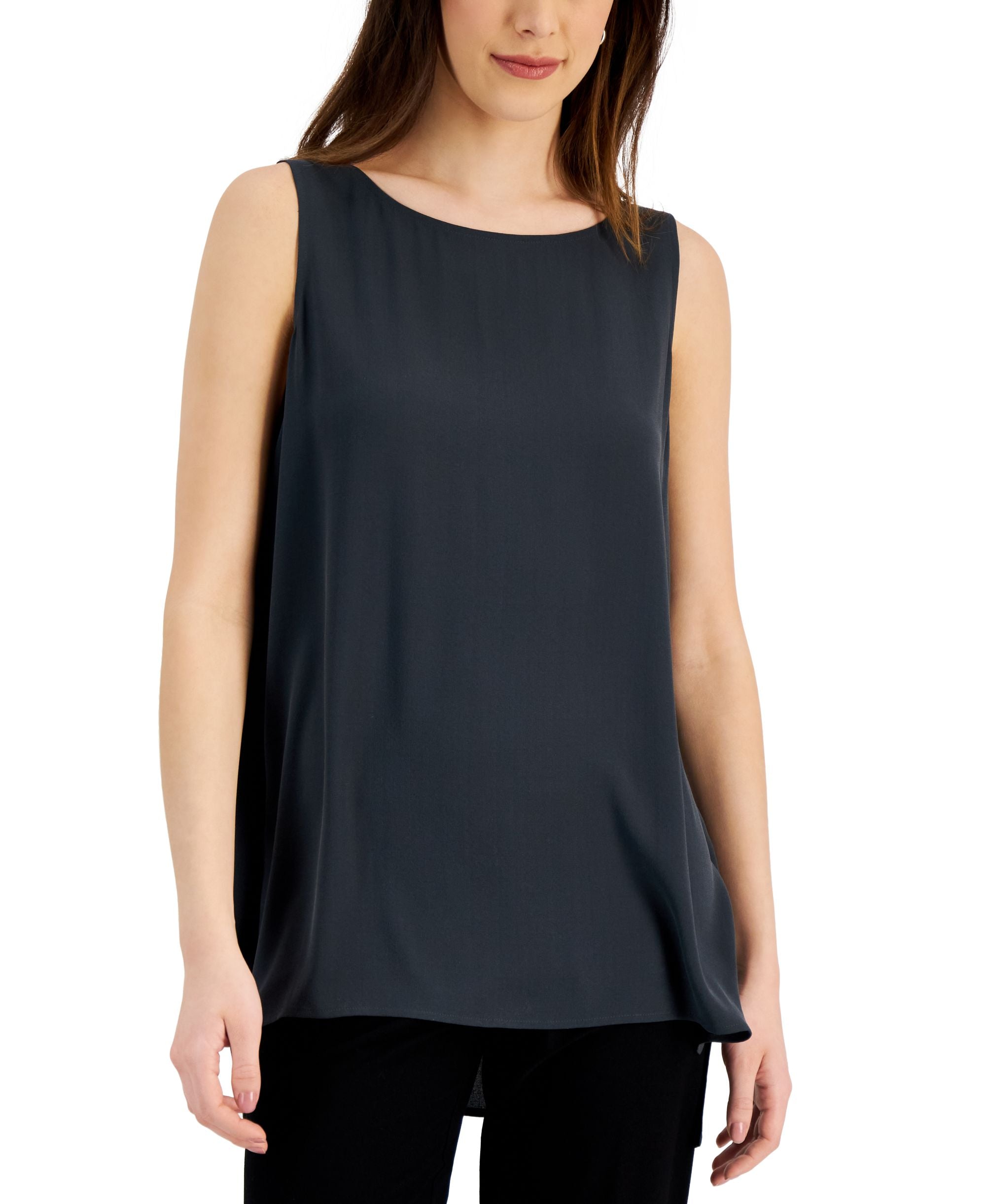 Eileen Fisher Womens Silk Boat Neck Sleeveless Top