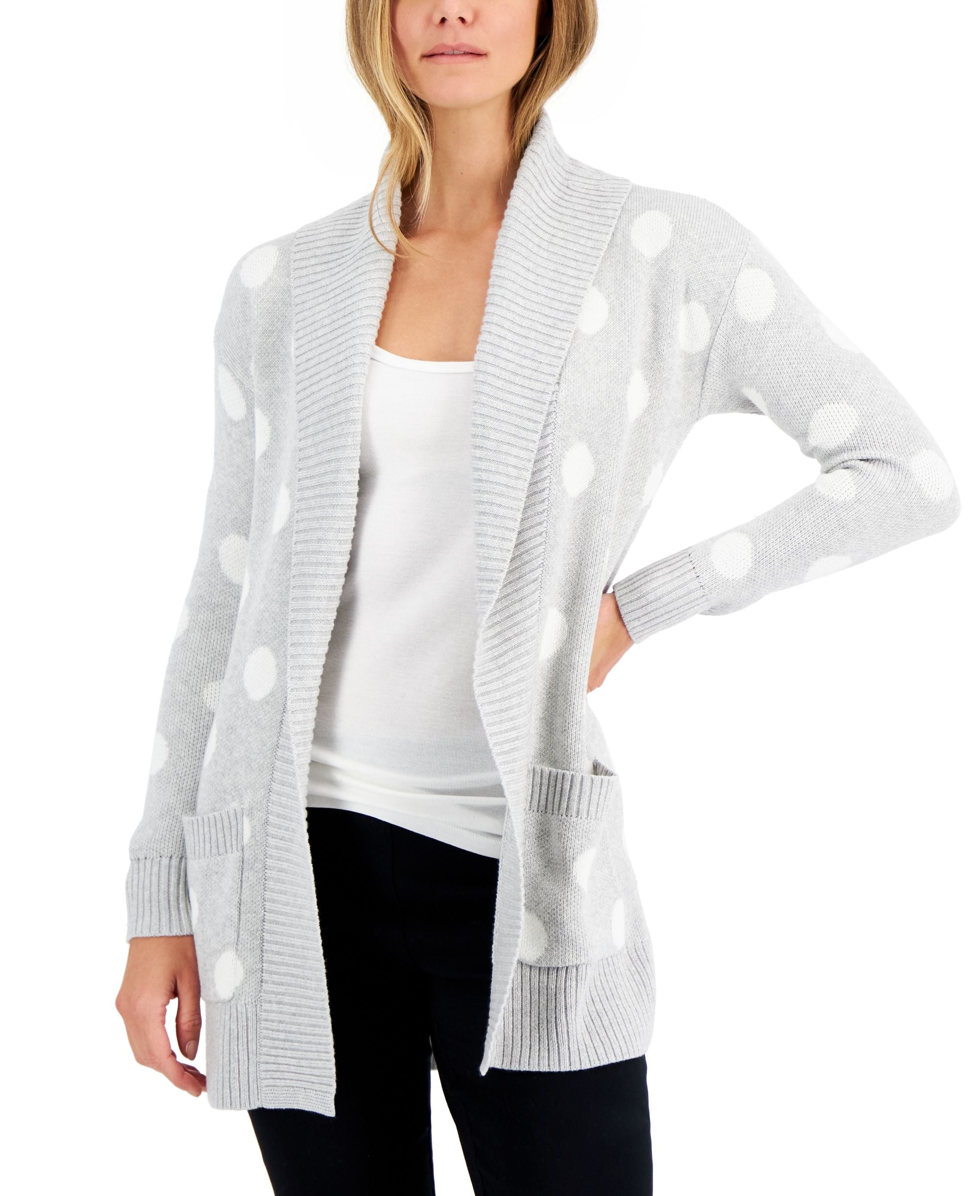Charter Club Womens Open Front Dot Cardigan