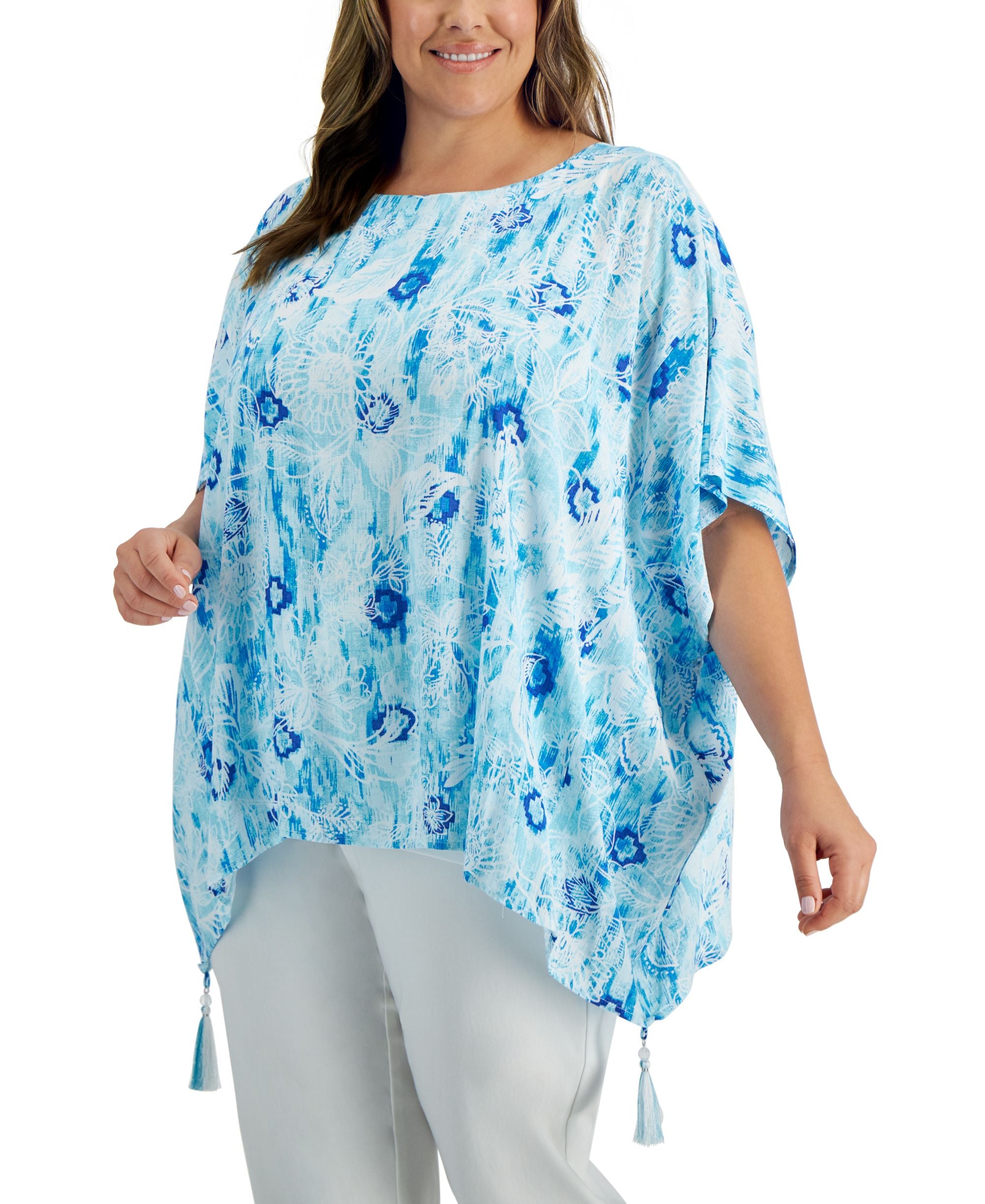 JM Collection Plus Size Printed Gauze Poncho Top