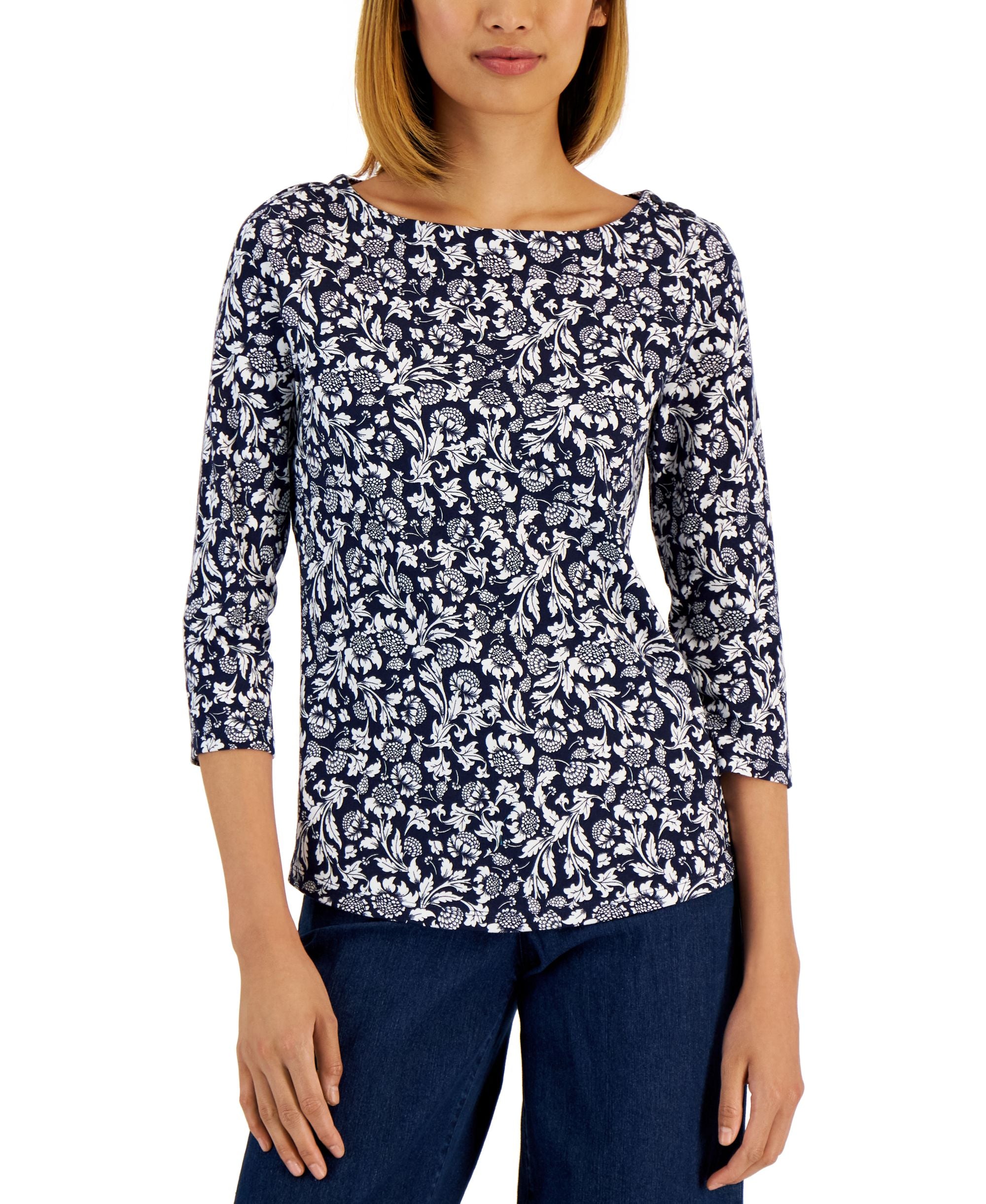 Charter Club Womens Cotton Dandelion Stamp Top