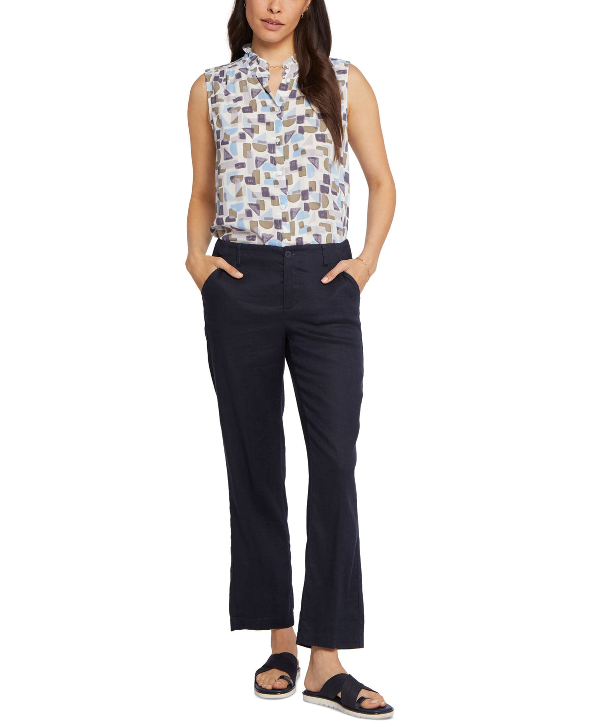 NYDJ Marilyn Womens Linen Blend Ankle Straight Leg Pants